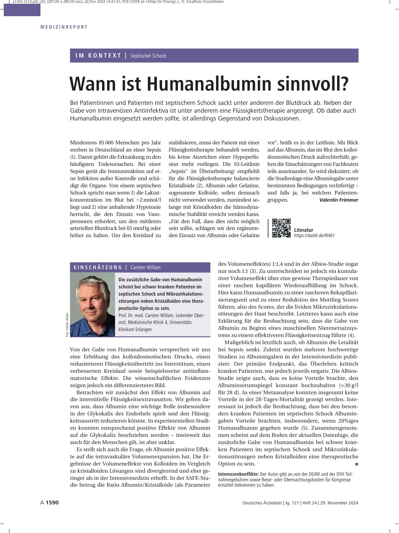 Vorschauseite 1: Septischer Schock: Wann ist Humanalbumin sinnvoll?