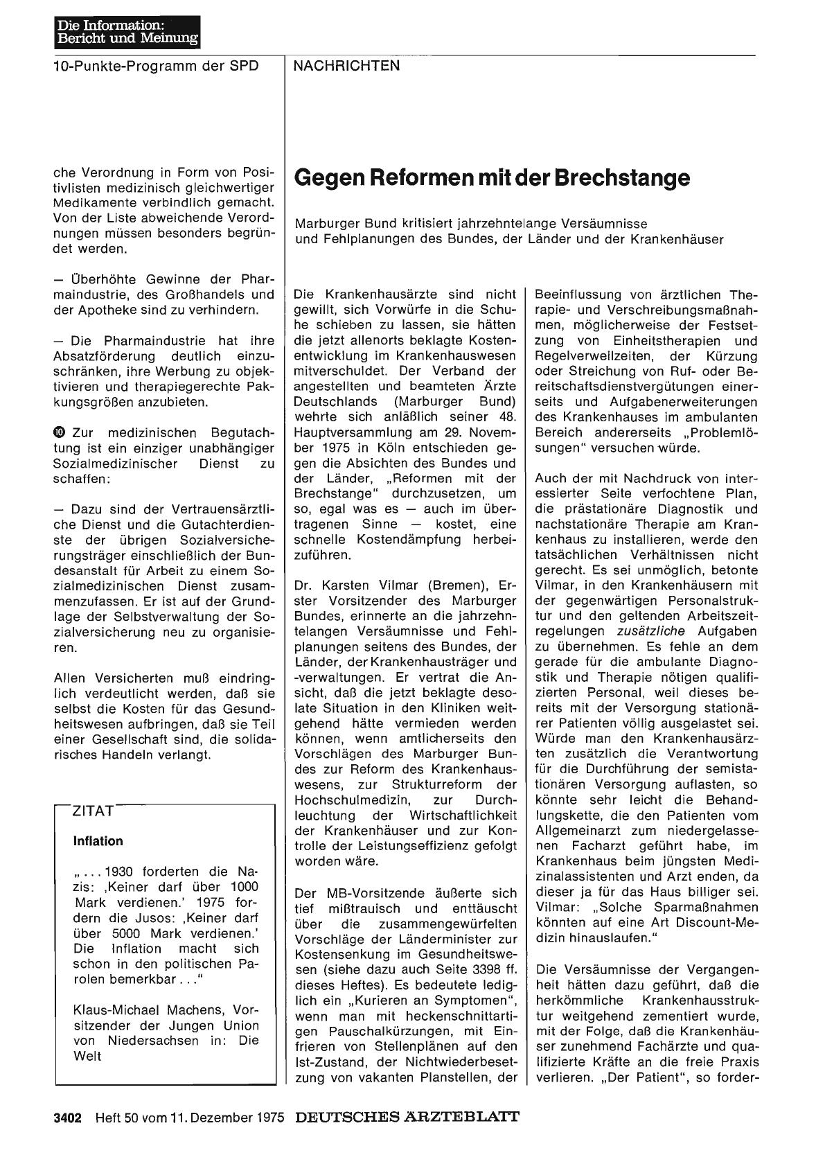 Vorschauseite 1: Gegen Reformen mit der Brechstange: Marburger Bund kritisiert jahrzehntelange Versäumnisse und Fehlplanungen des Bundes, der Länder und der Krankenhäuser