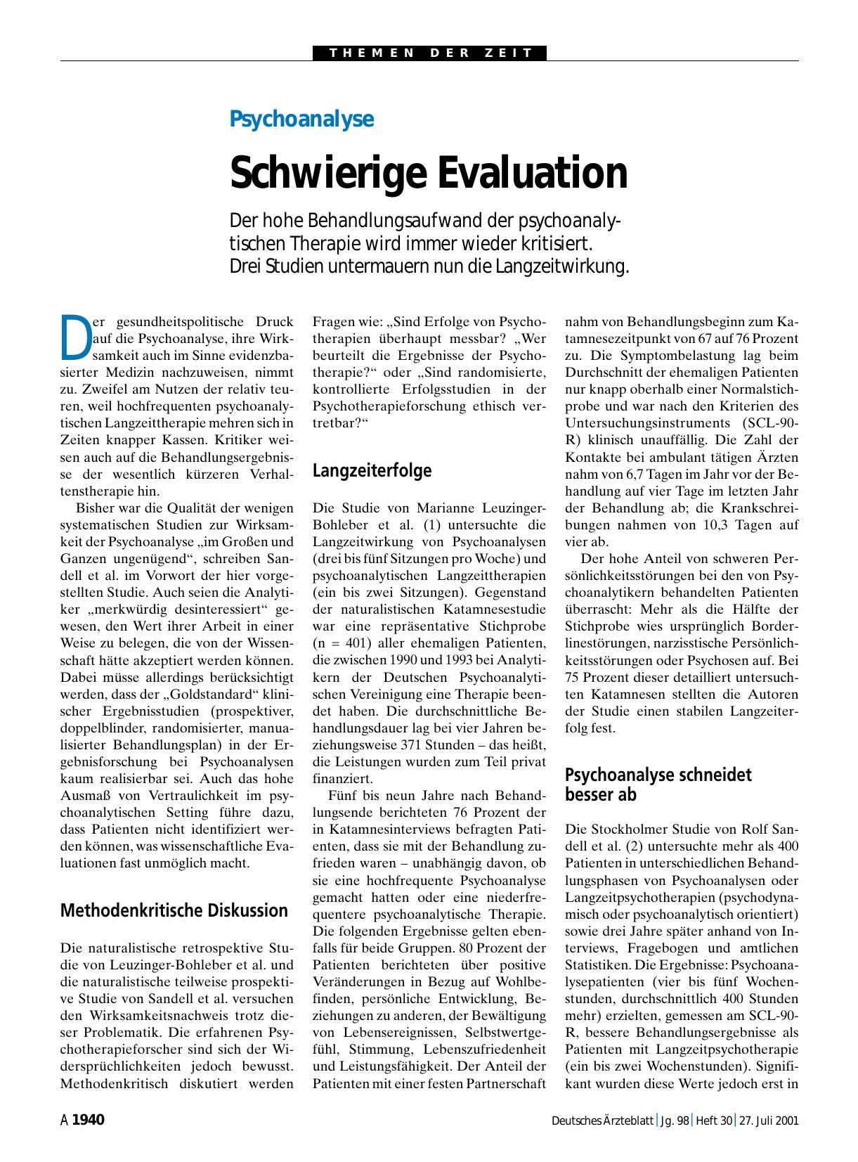 Vorschauseite 1: Psychoanalyse: Schwierige Evaluation