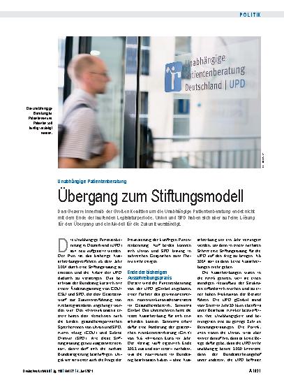 Vorschauseite 1: Unabhängige Patientenberatung: Übergang zum Stiftungsmodell