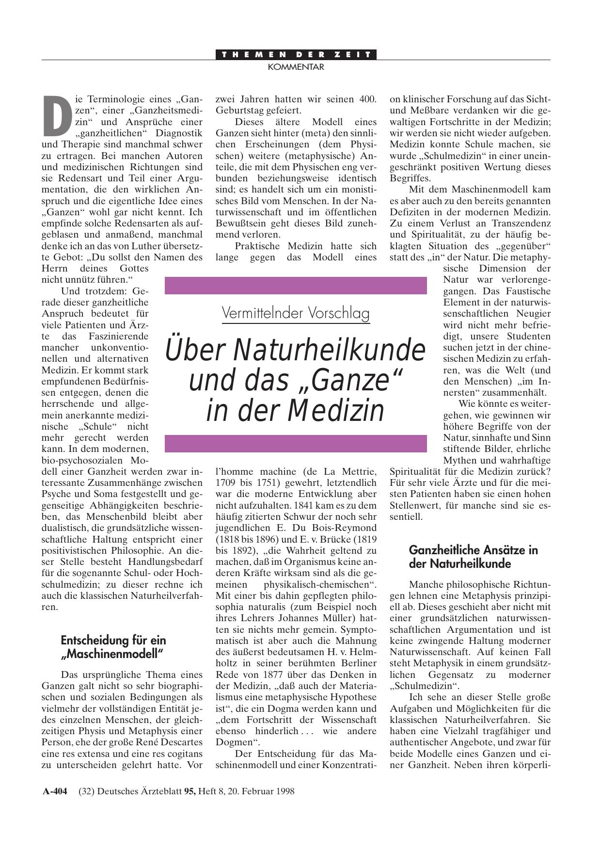 Vorschauseite 1: Vermittelnder Vorschlag: Über Naturheilkunde und das „Ganze“ in der Medizin