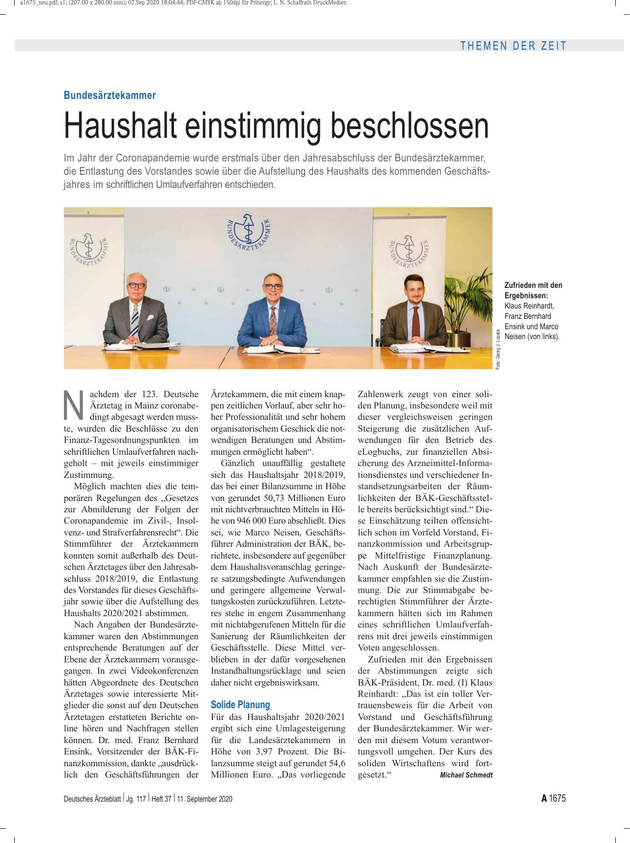 Vorschauseite 1: Bundesärztekammer: Haushalt einstimmig beschlossen