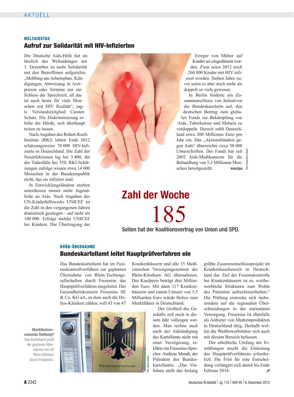 Vorschauseite 1: Weltaidstag: Aufruf zur Solidarität mit HIV-Infizierten