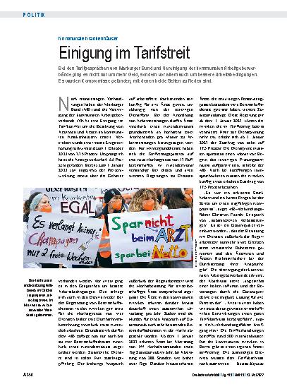 Vorschauseite 1: Kommunale Krankenhäuser: Einigung im Tarifstreit