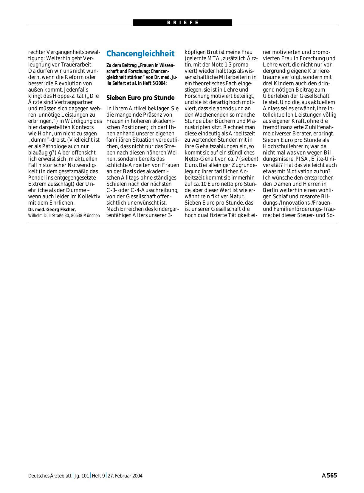Vorschauseite 1: Chancengleichheit: Sieben Euro pro Stunde