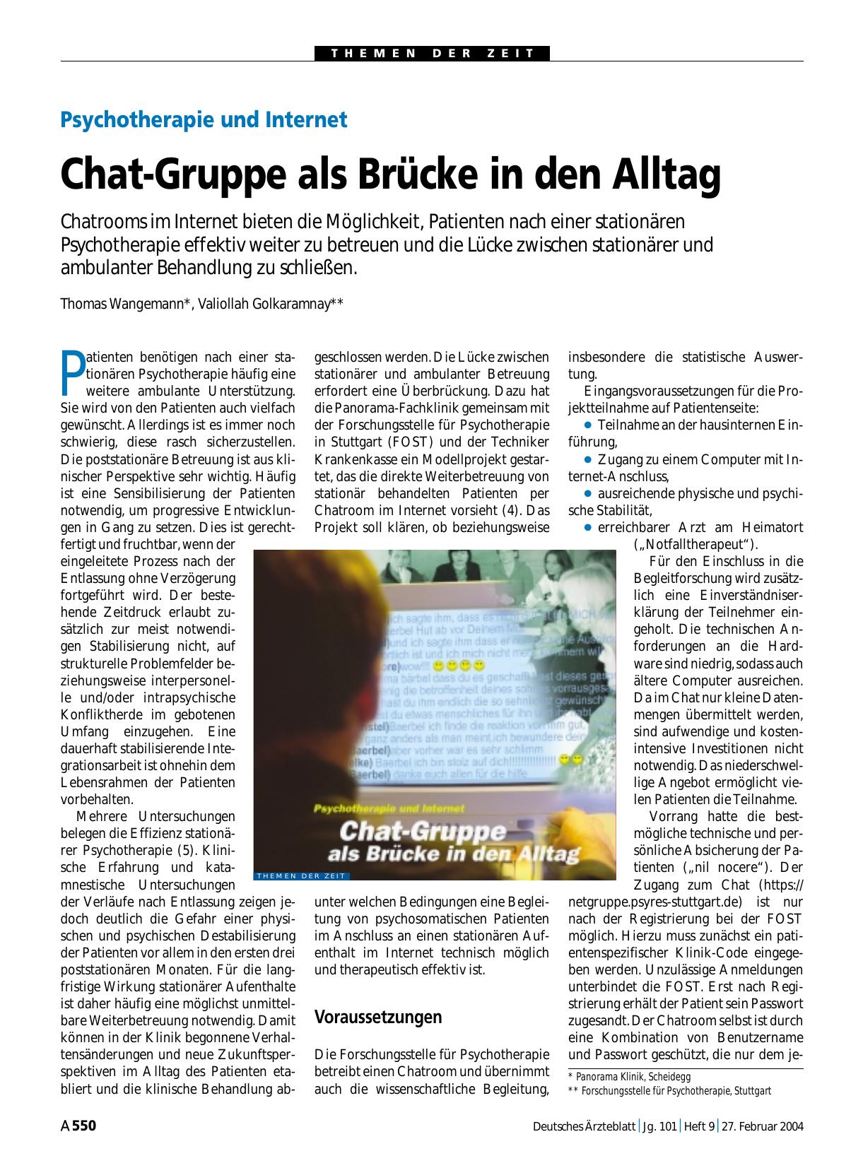 Vorschauseite 1: Psychotherapie und Internet: Chat-Gruppe als Brücke in den Alltag