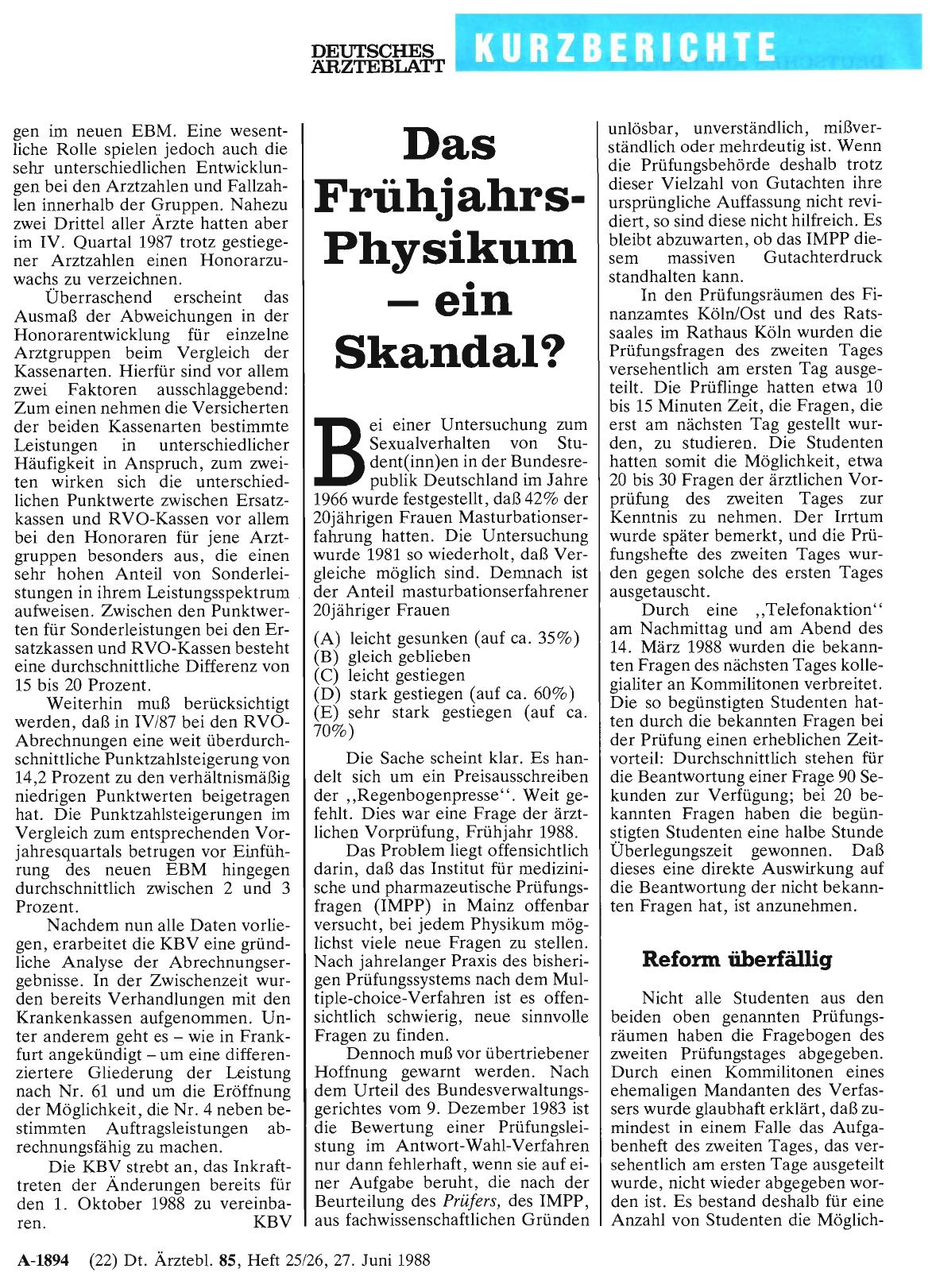Vorschauseite 1: Das Frühjahrs-Physikum ein Skandal?