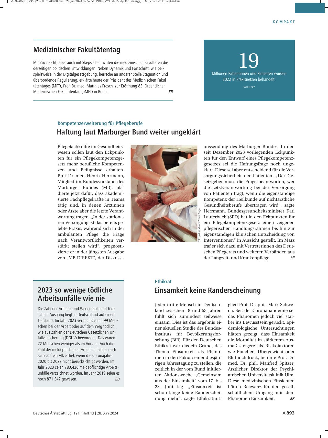 Vorschauseite 1: 2023 so wenige tödliche Arbeitsunfälle wie nie