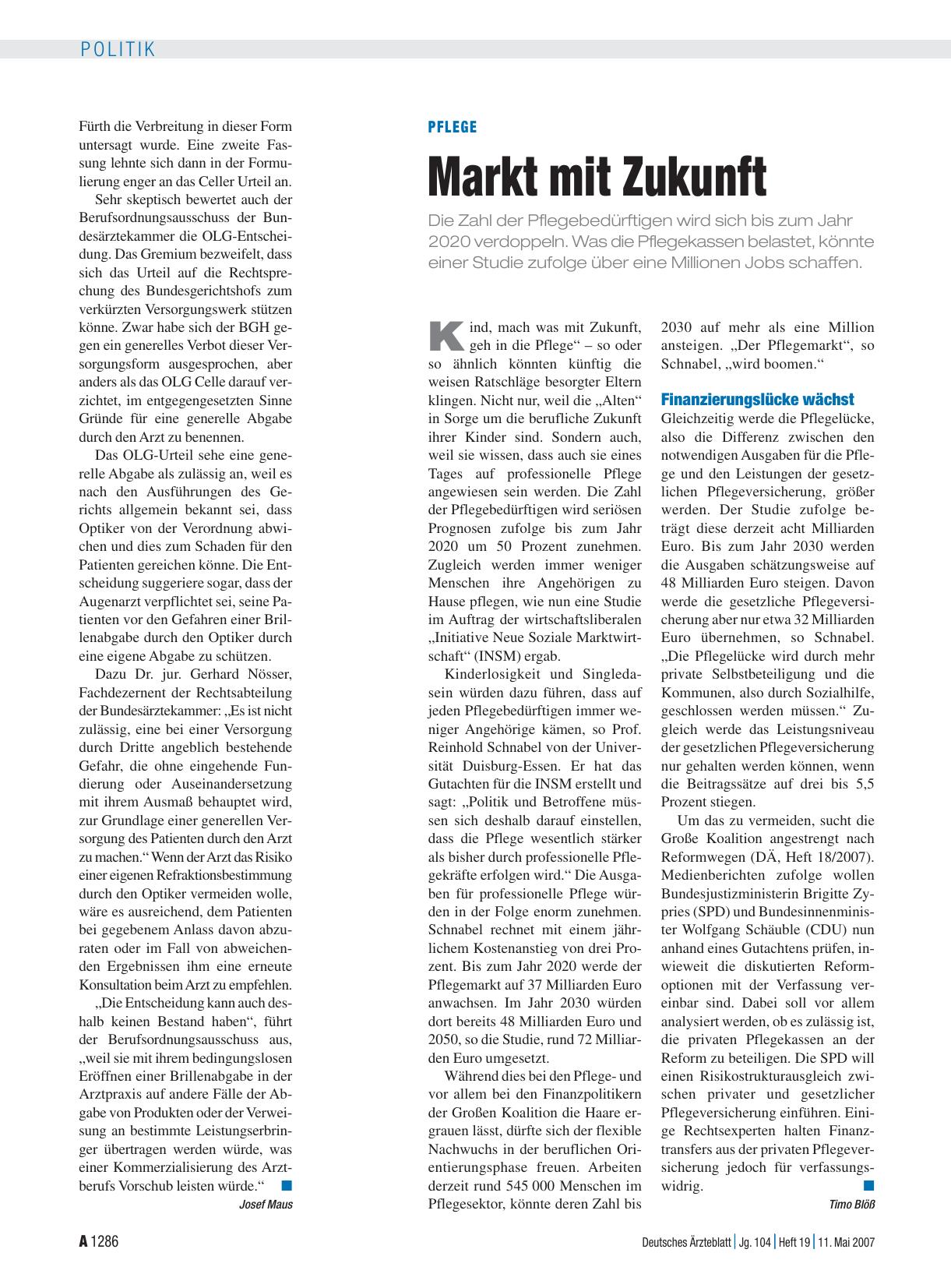 Vorschauseite 1: Pflege: Markt mit Zukunft