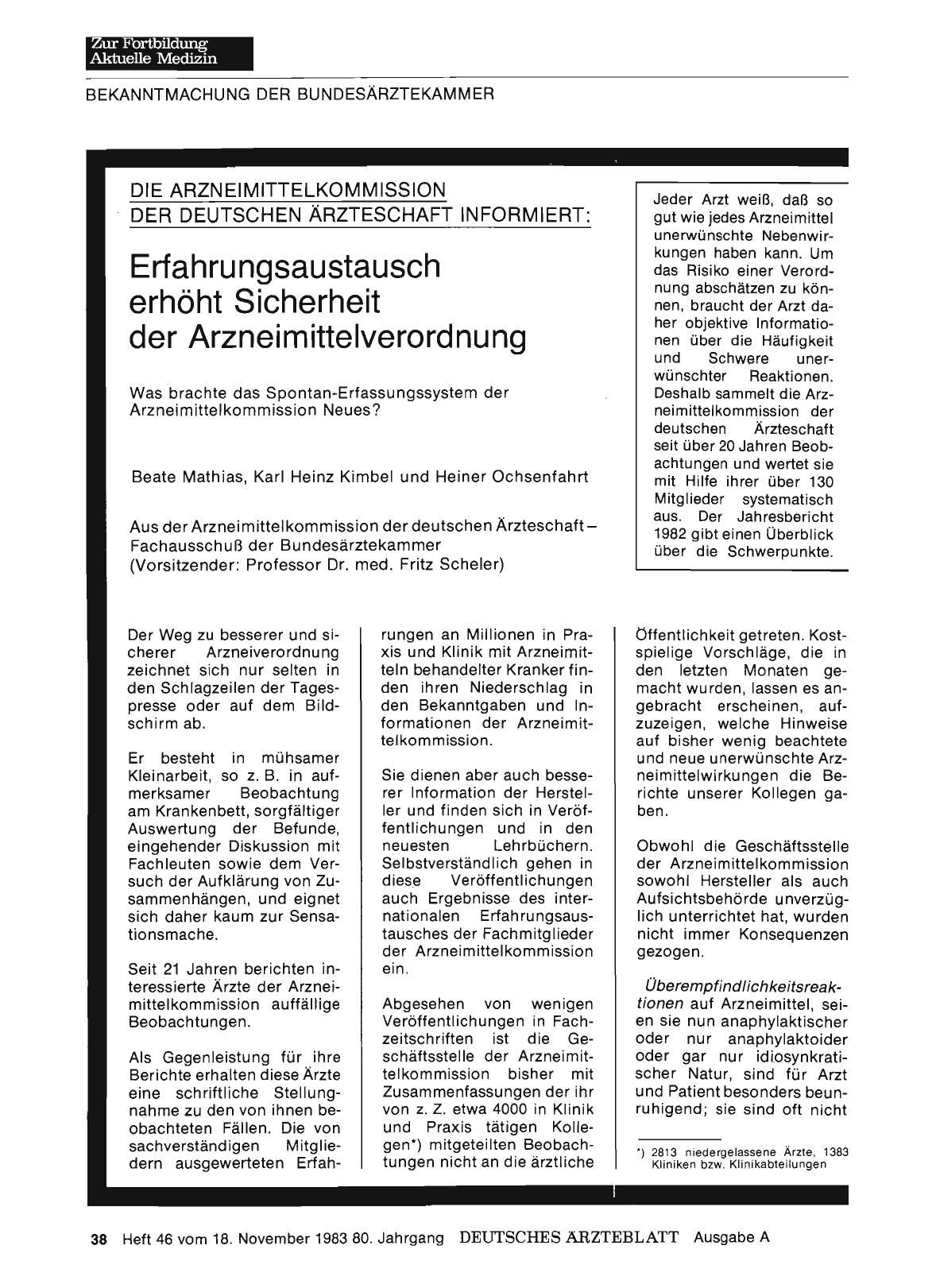 Vorschauseite 1: DIE ARZNEIMITTELKOMMISSION DER DEUTSCHEN ÄRZTESCHAFT INFORMIERT: Erfahrungsaustausch erhöht Sicherheit der Arzneimittelverordnung