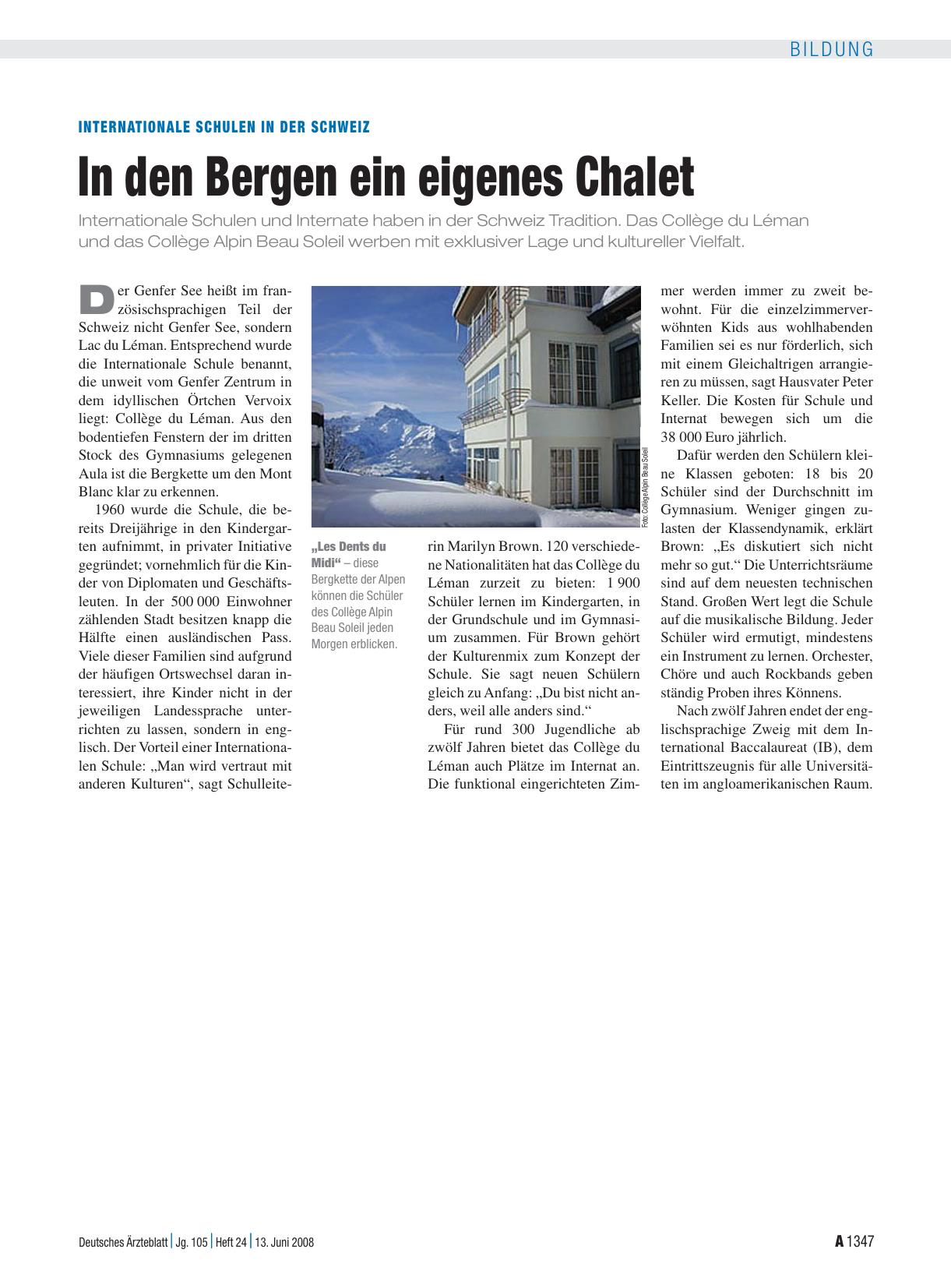 Vorschauseite 1: Internationale Schulen in der Schweiz: In den Bergen ein eigenes Chalet