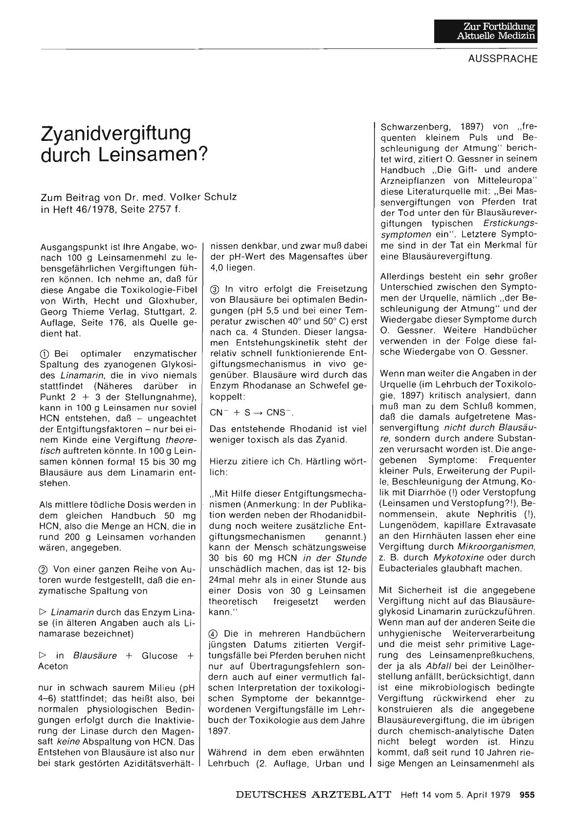 Vorschauseite 1: Zyanidvergiftung durch Leinsamen?