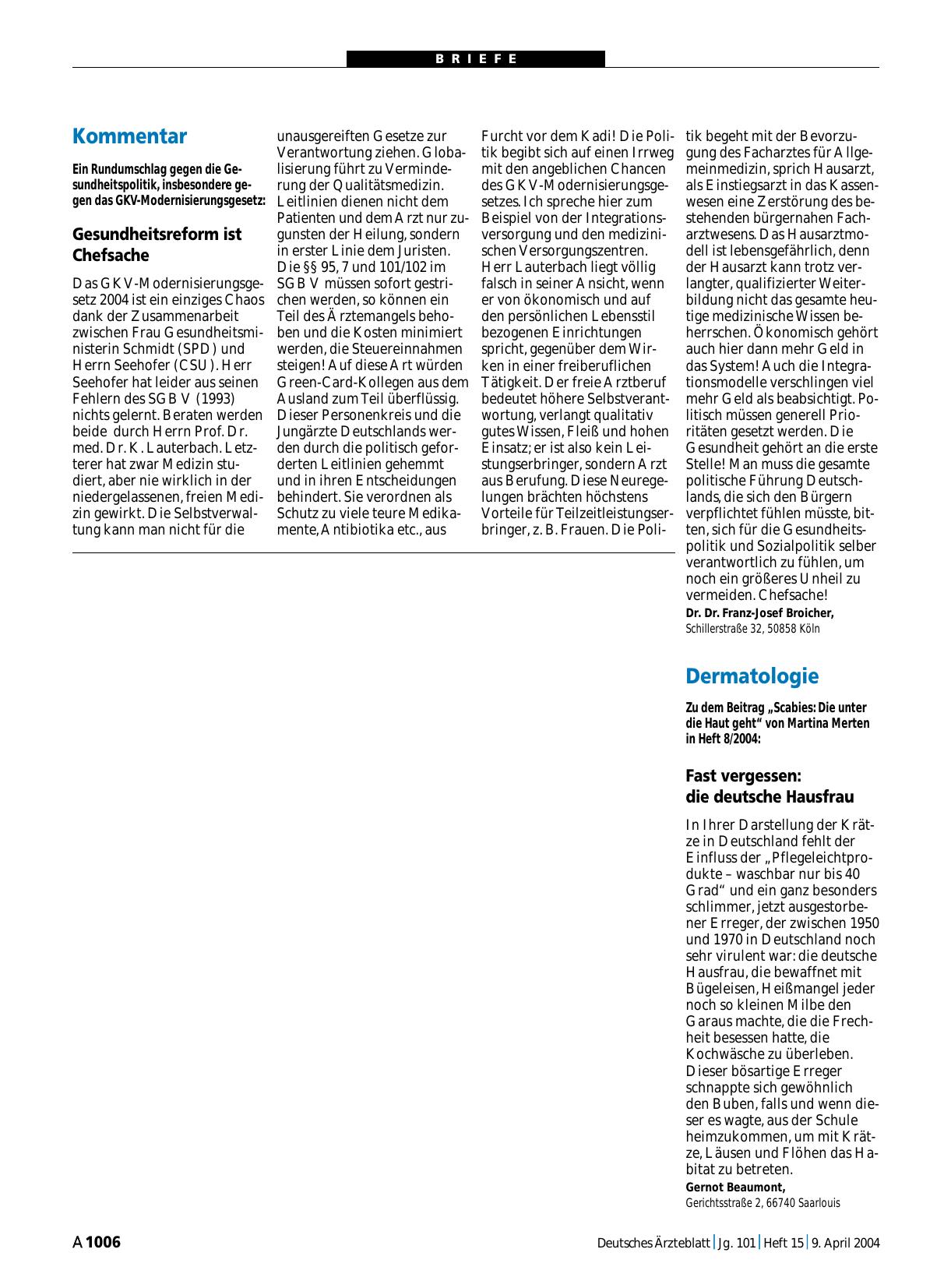 Vorschauseite 1: Kommentar: Gesundheitsreform ist Chefsache