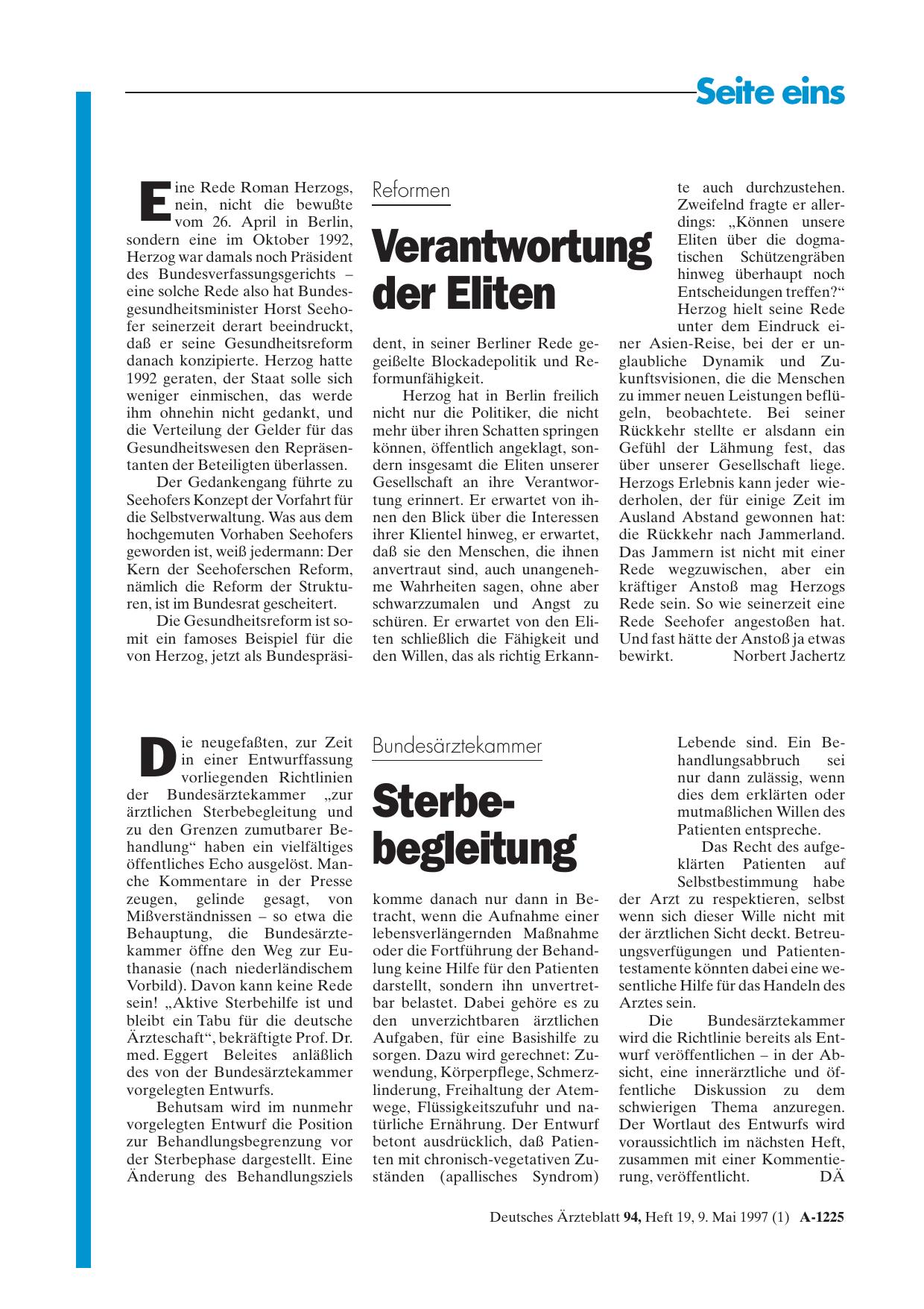 Vorschauseite 1: Bundesärztekammer: Sterbebegleitung