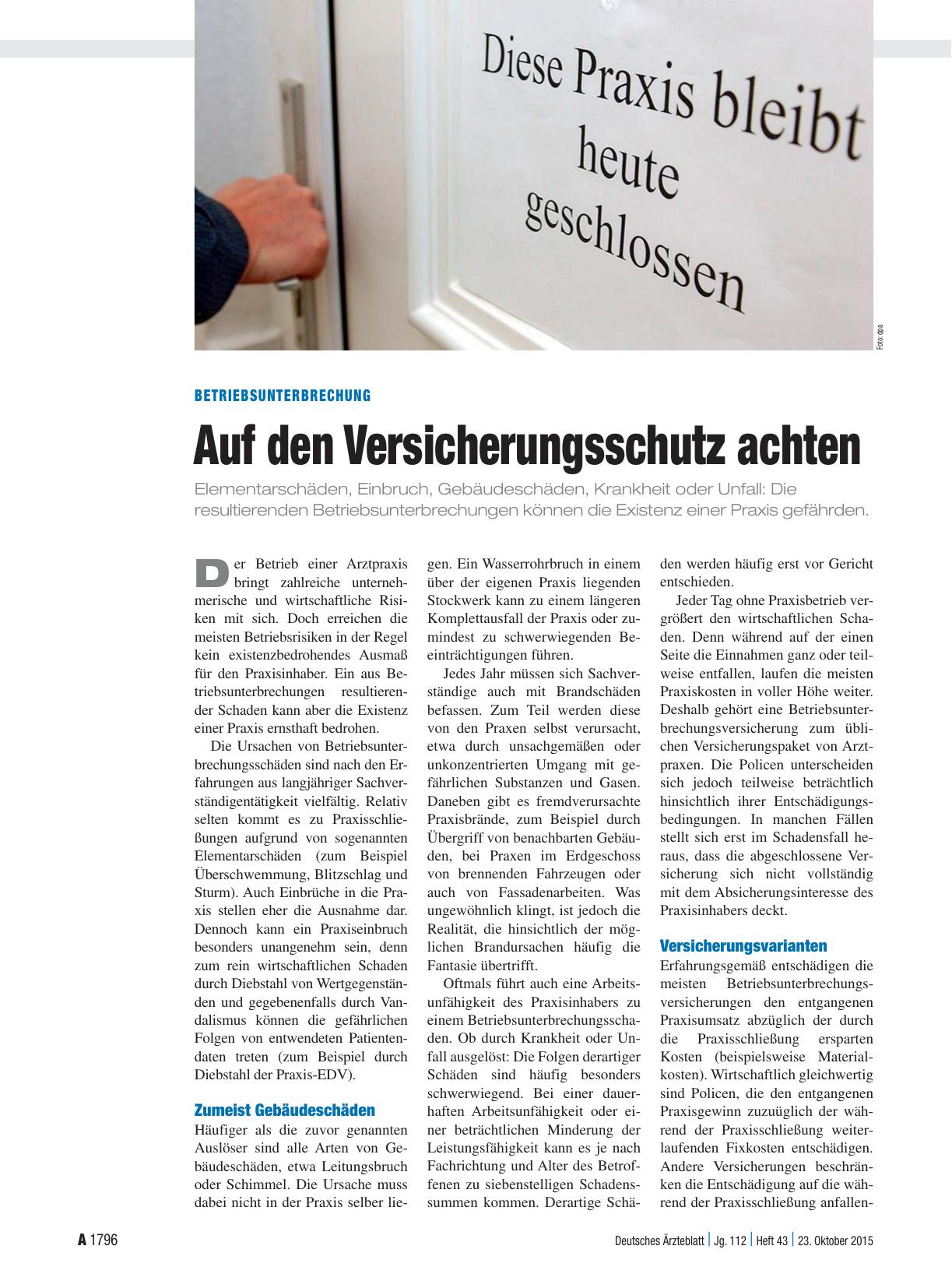 Vorschauseite 1: Betriebsunterbrechung: Auf den Versicherungsschutz achten