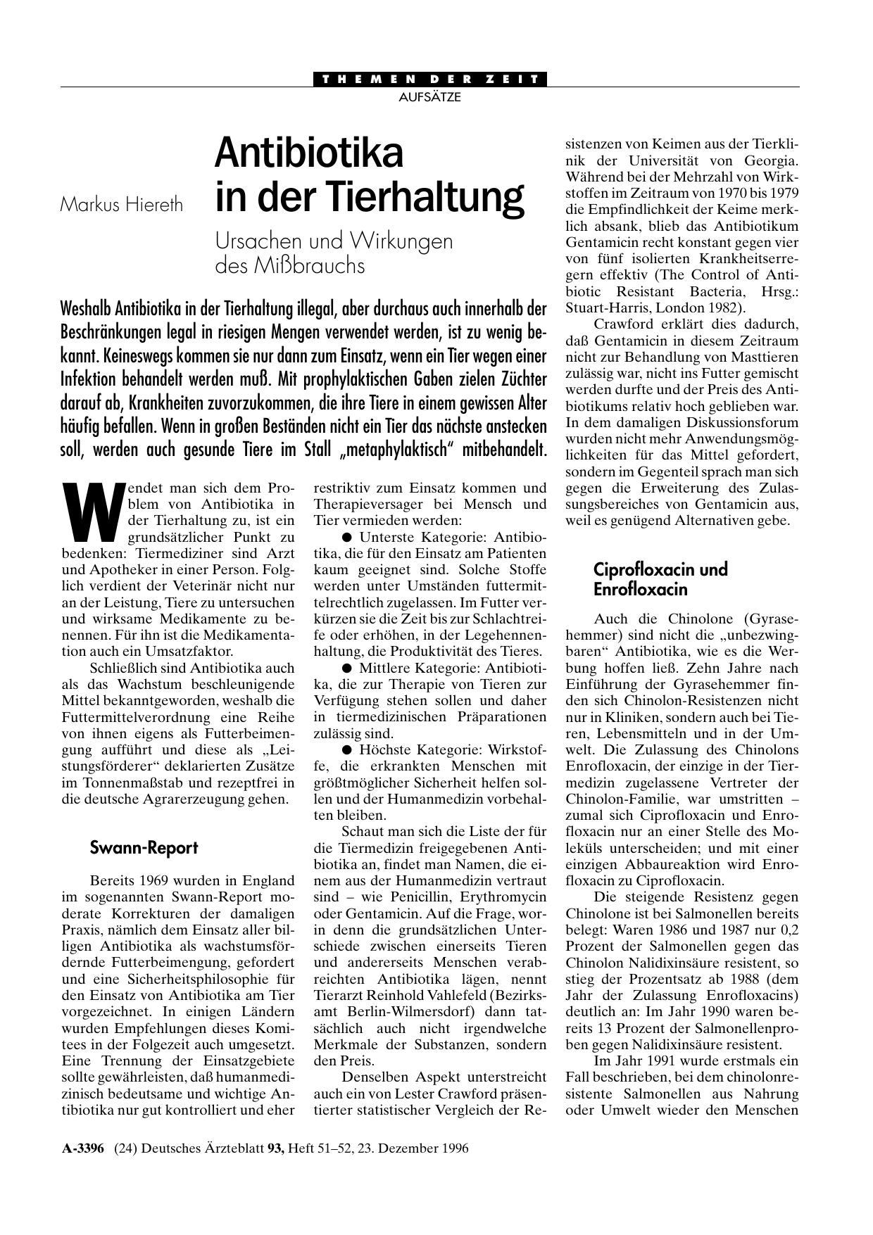 Vorschauseite 1: Antibiotika in der Tierhaltung: Ursachen und Wirkungen des Mißbrauchs
