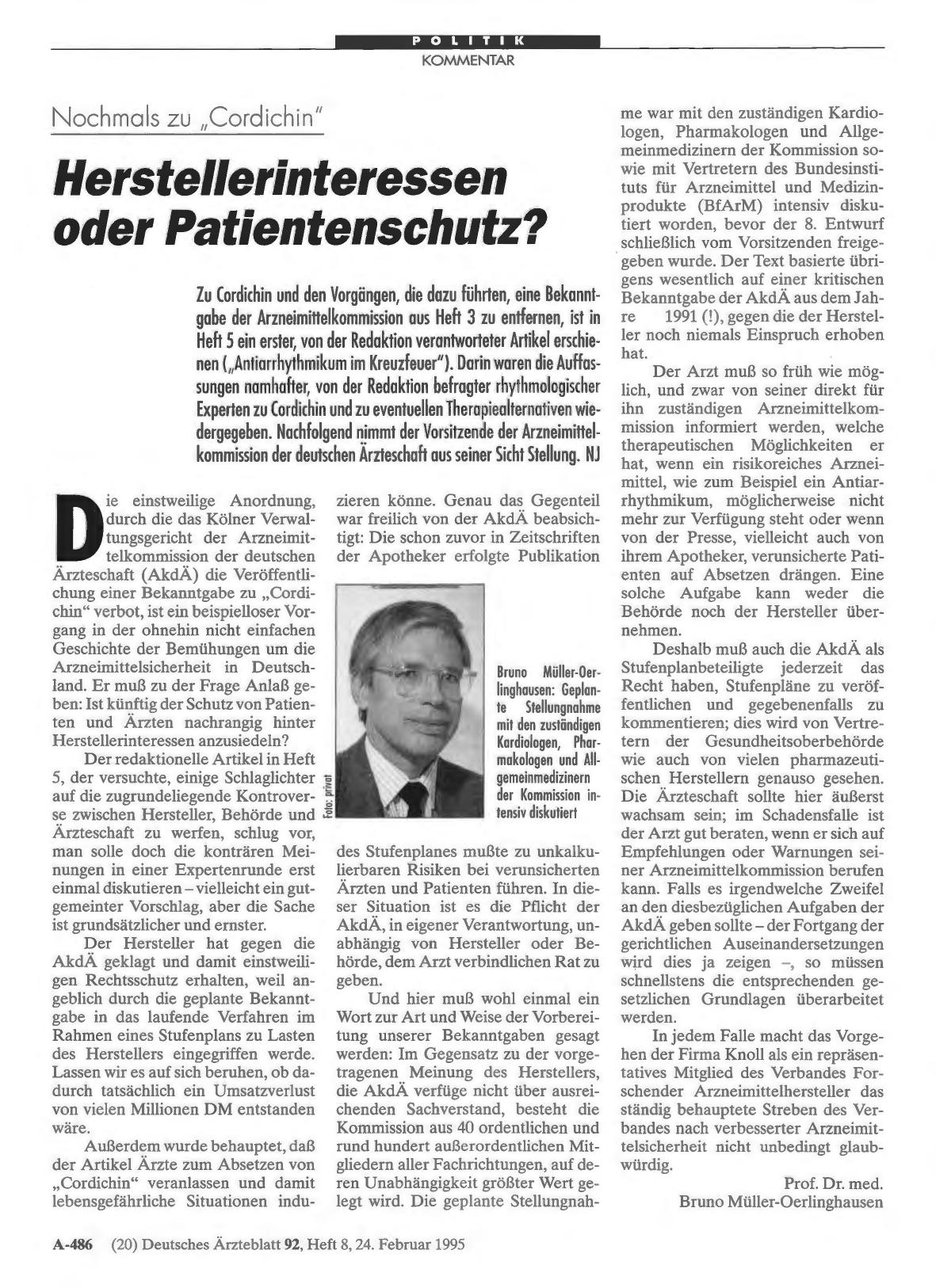 Vorschauseite 1: Nochmals zu „Cordichin“: Herstellerinteressen oder Patientenschutz?