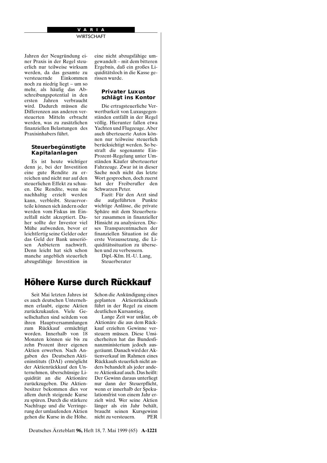 Vorschauseite 1: Höhere Kurse durch Rückkauf