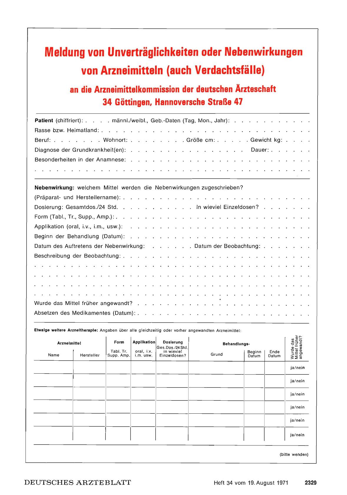 Vorschauseite 1: Meldung von Unverträglichkeiten oder Nebenwirkungen von Arzneimitteln