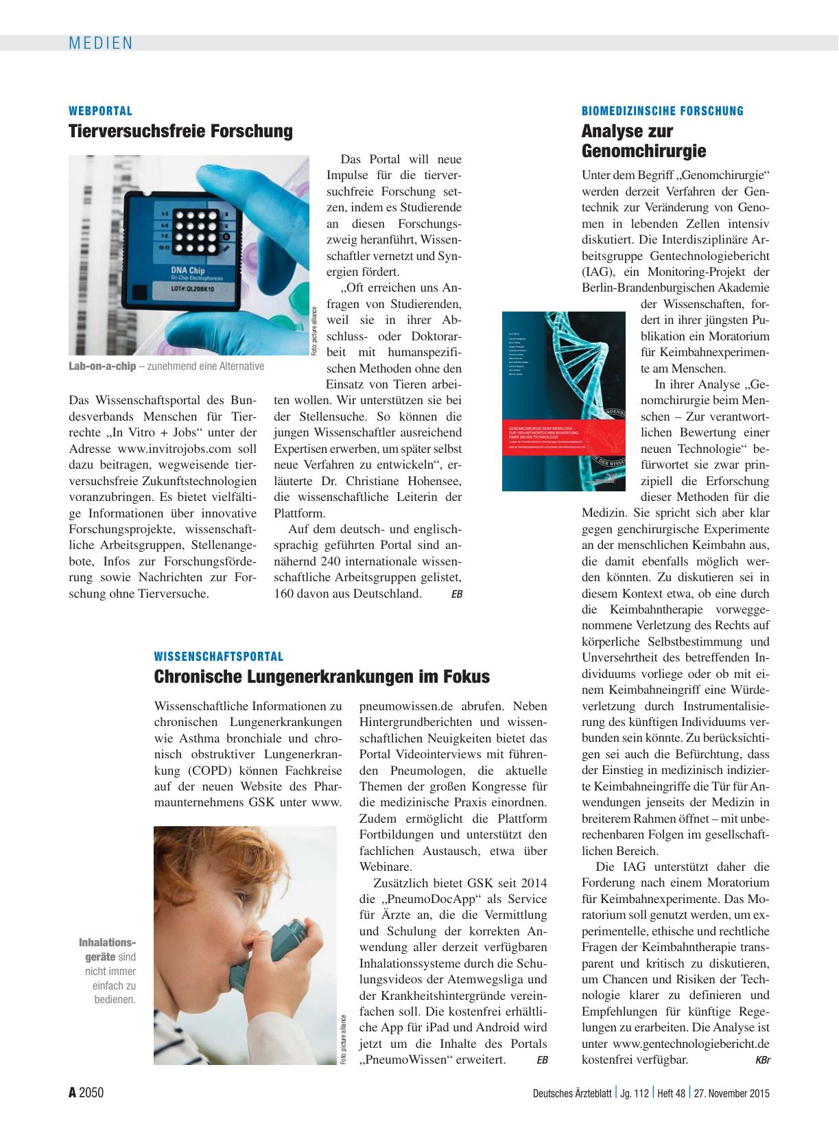 Vorschauseite 1: Wissenschaftsportal: Chronische Lungenerkrankungen im Fokus