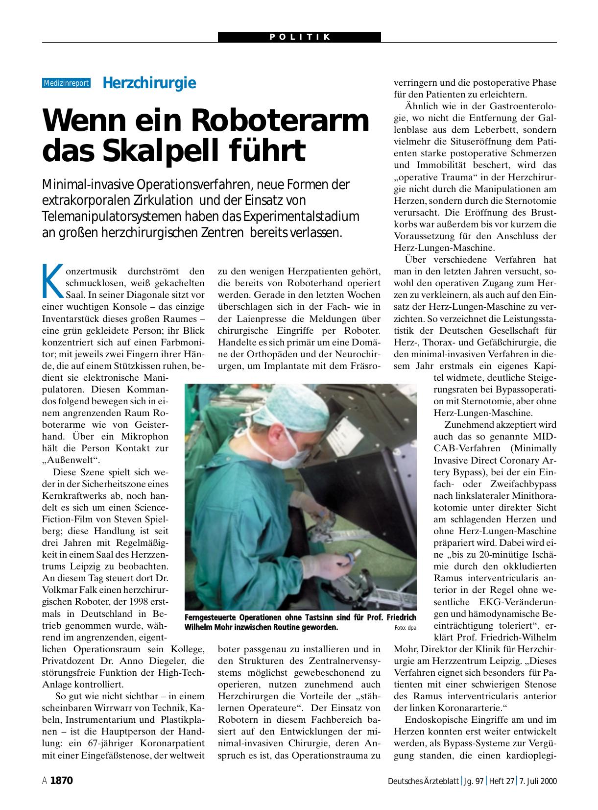 Vorschauseite 1: Herzchirurgie: Wenn ein Roboterarm das Skalpell führt