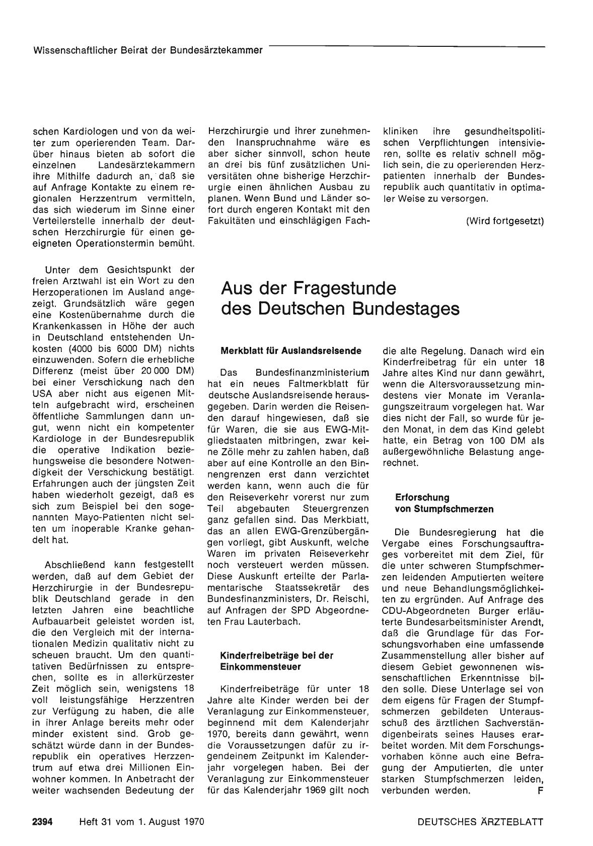 Vorschauseite 1: Aus der Fragestunde des Deutschen Bundestages