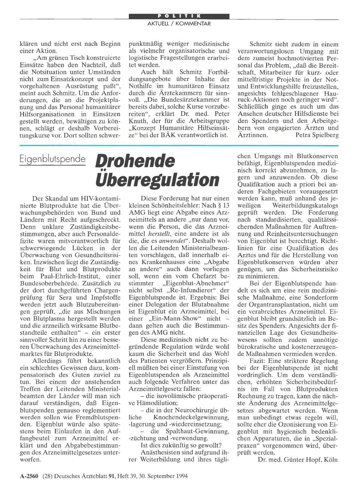 Vorschauseite 1: Eigenblutspende: Drohende Überregulation