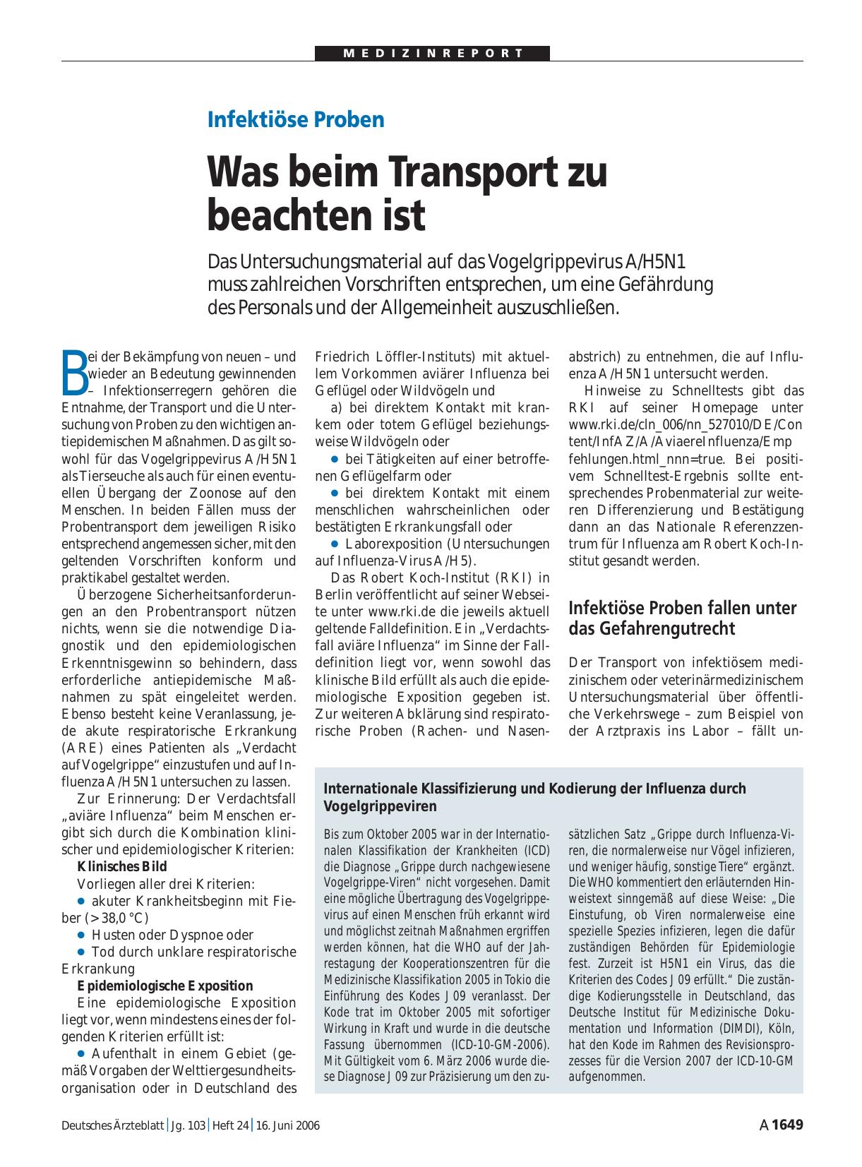 Vorschauseite 1: Infektiöse Proben: Was beim Transport zu beachten ist