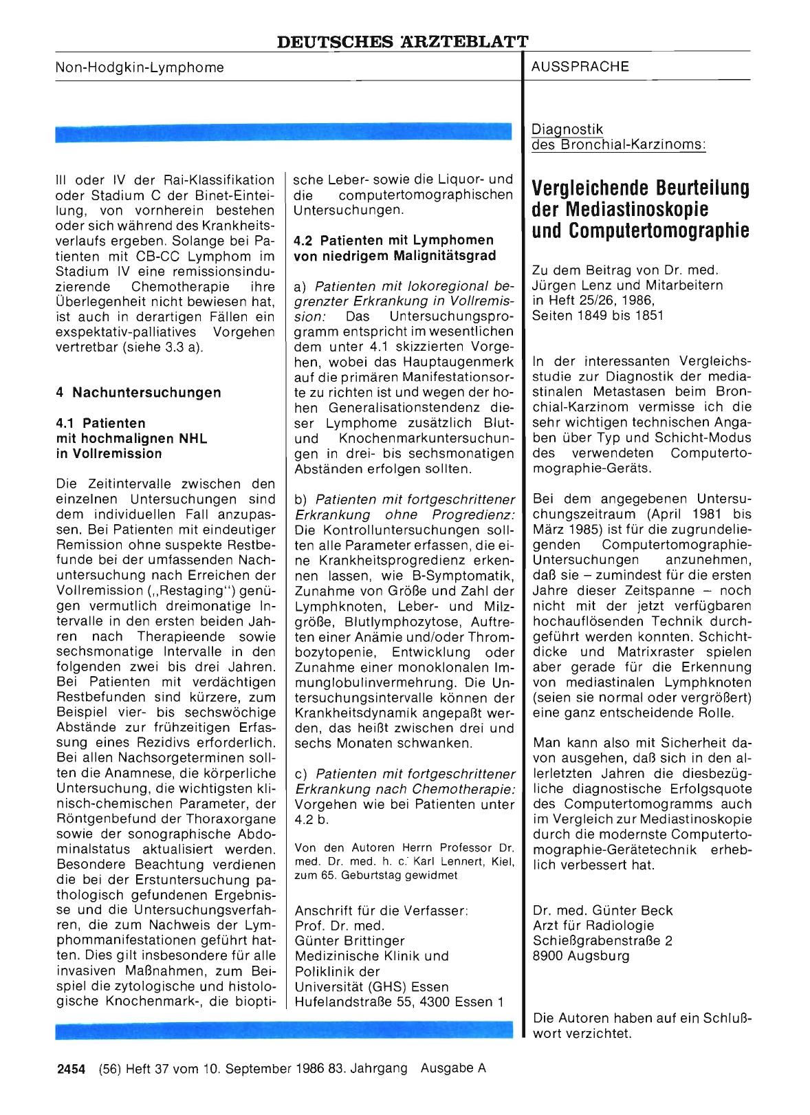 Vorschauseite 1: Diagnostik des Bronchial-Karzinoms: Vergleichende Beurteilung der Mediastinoskopie und Computertomographie