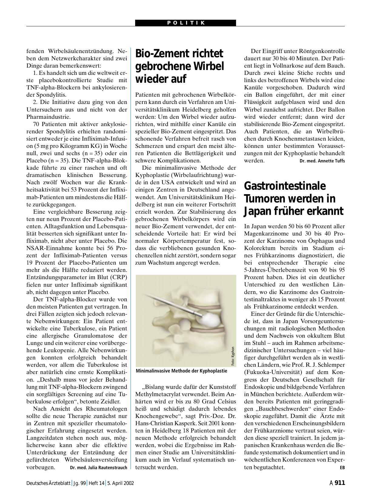 Vorschauseite 1: Bio-Zement richtet gebrochene Wirbel wieder auf