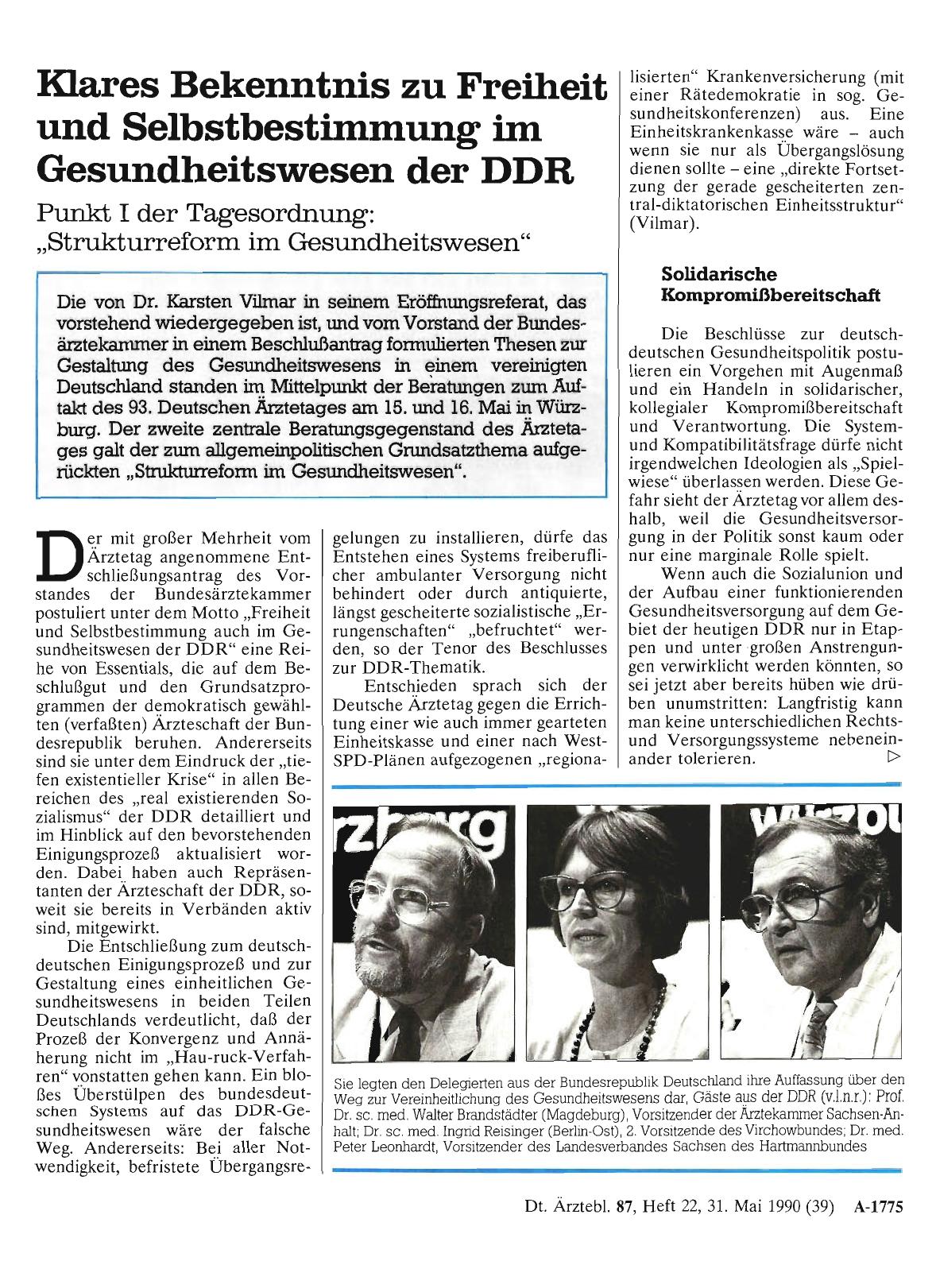 Vorschauseite 1: Klares Bekenntnis zu Freiheit und Selbstbestimmung im Gesundheitswesen der DDR