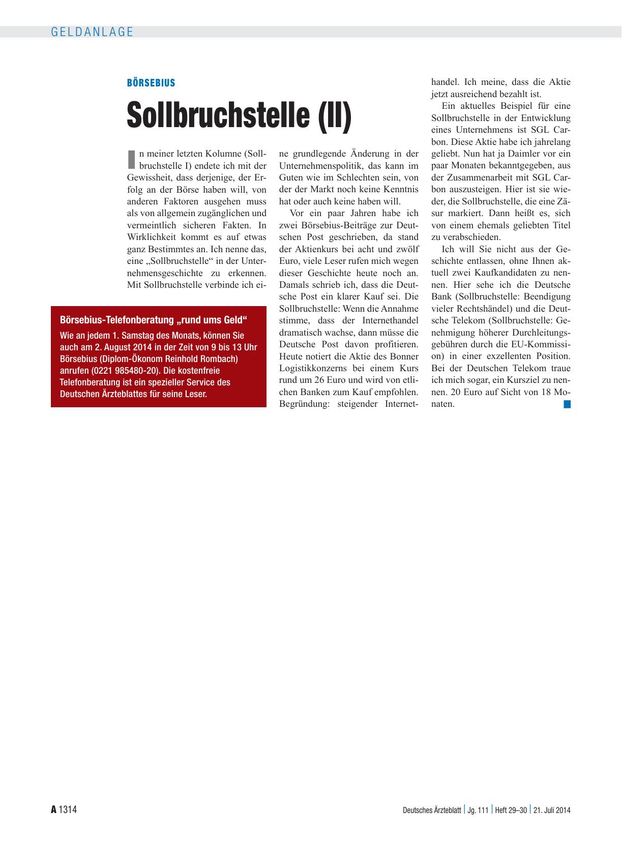 Vorschauseite 1: Börsebius: Sollbruchstelle (II)