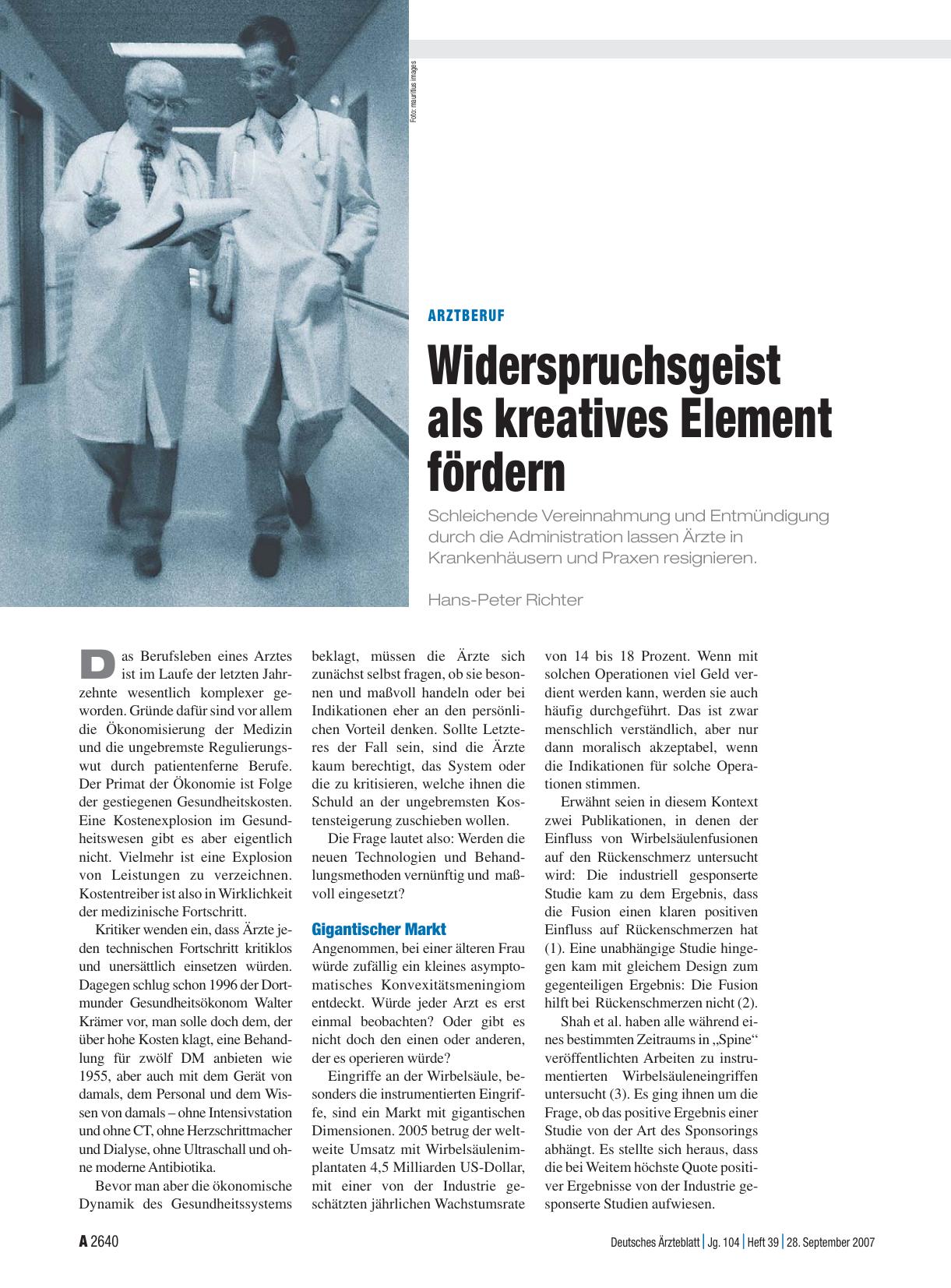 Vorschauseite 1: Arztberuf: Widerspruchsgeist als kreatives Element fördern