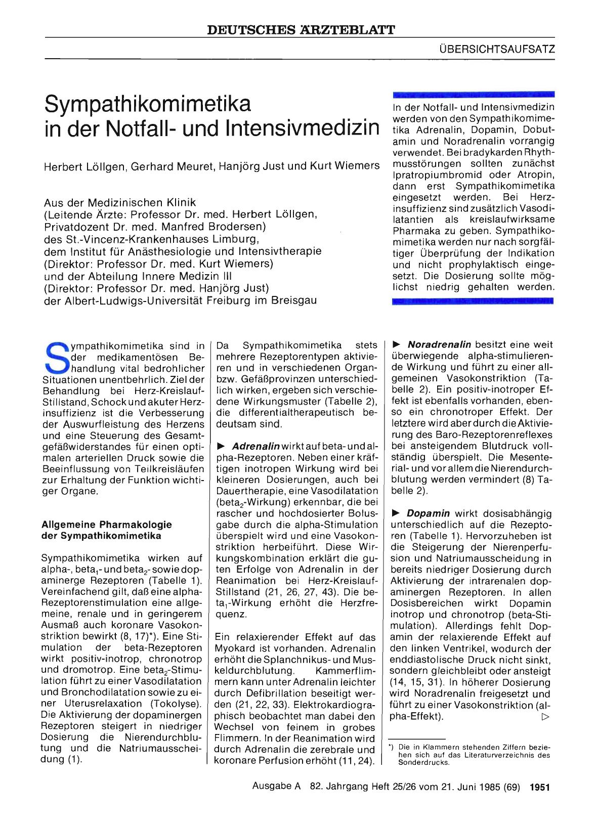 Vorschauseite 1: Sympathikomimetika in der Notfallund Intensivmedizin