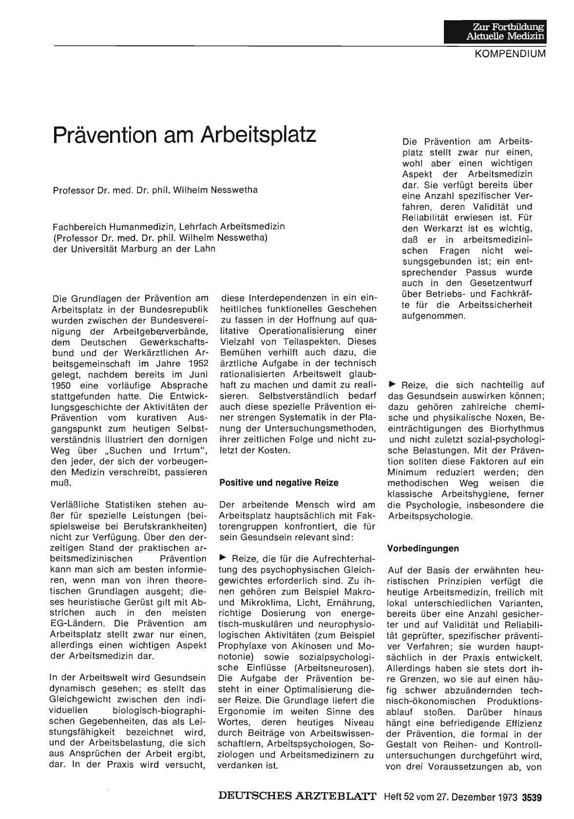 Vorschauseite 1: Prävention am Arbeitsplatz