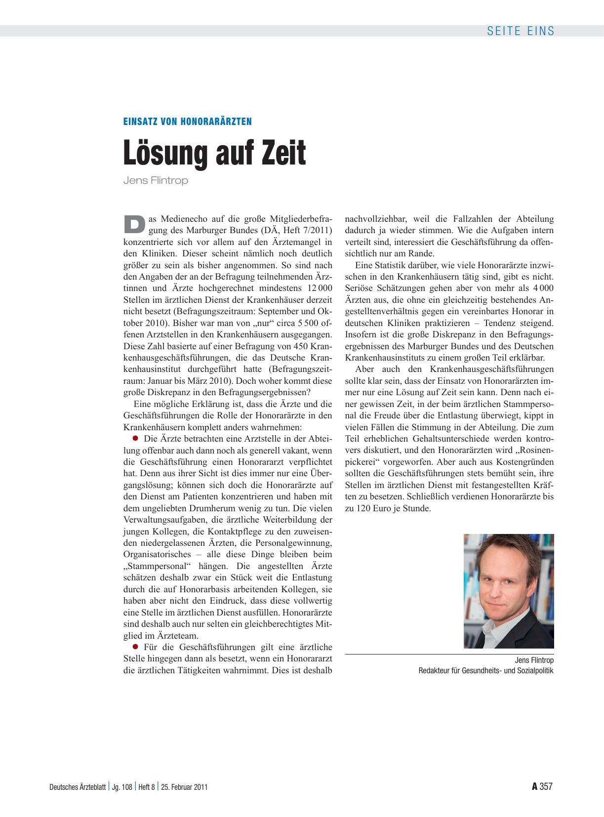 Vorschauseite 1: Einsatz von Honorarärzten: Lösung auf Zeit