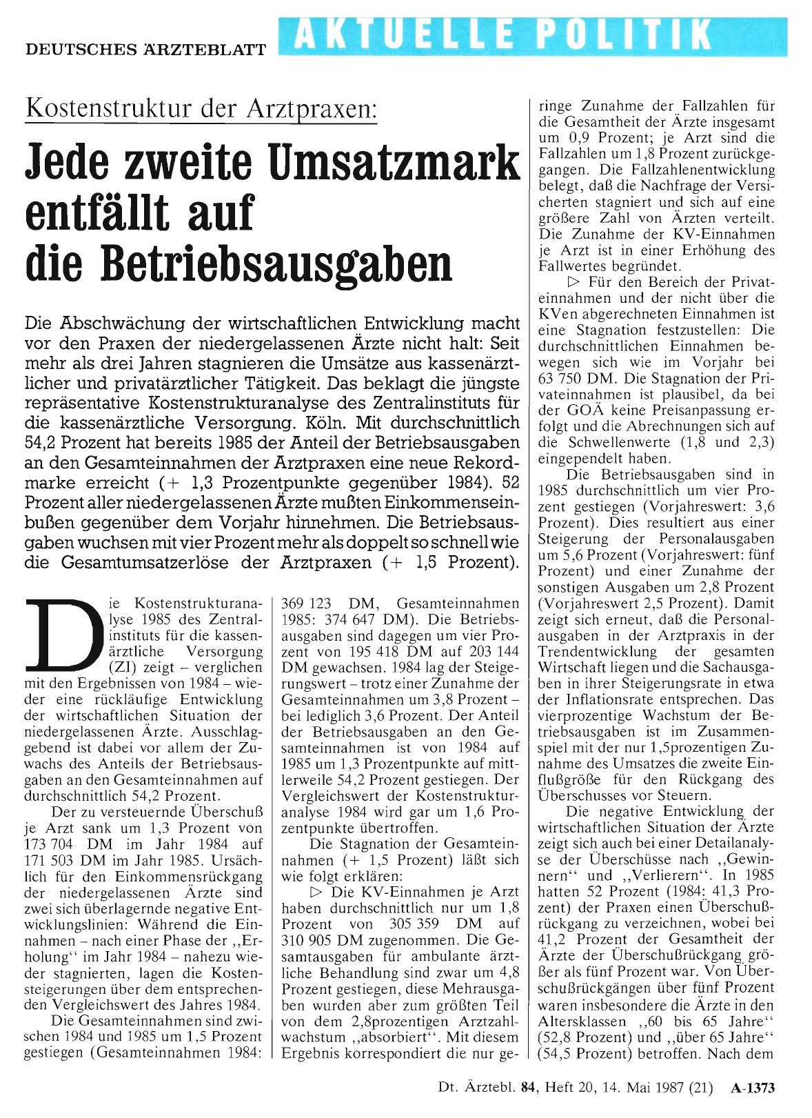 Vorschauseite 1: Kostenstruktur der Arztpraxen: Jede zweite Umsatzmark entfällt auf die Betriebsausgaben