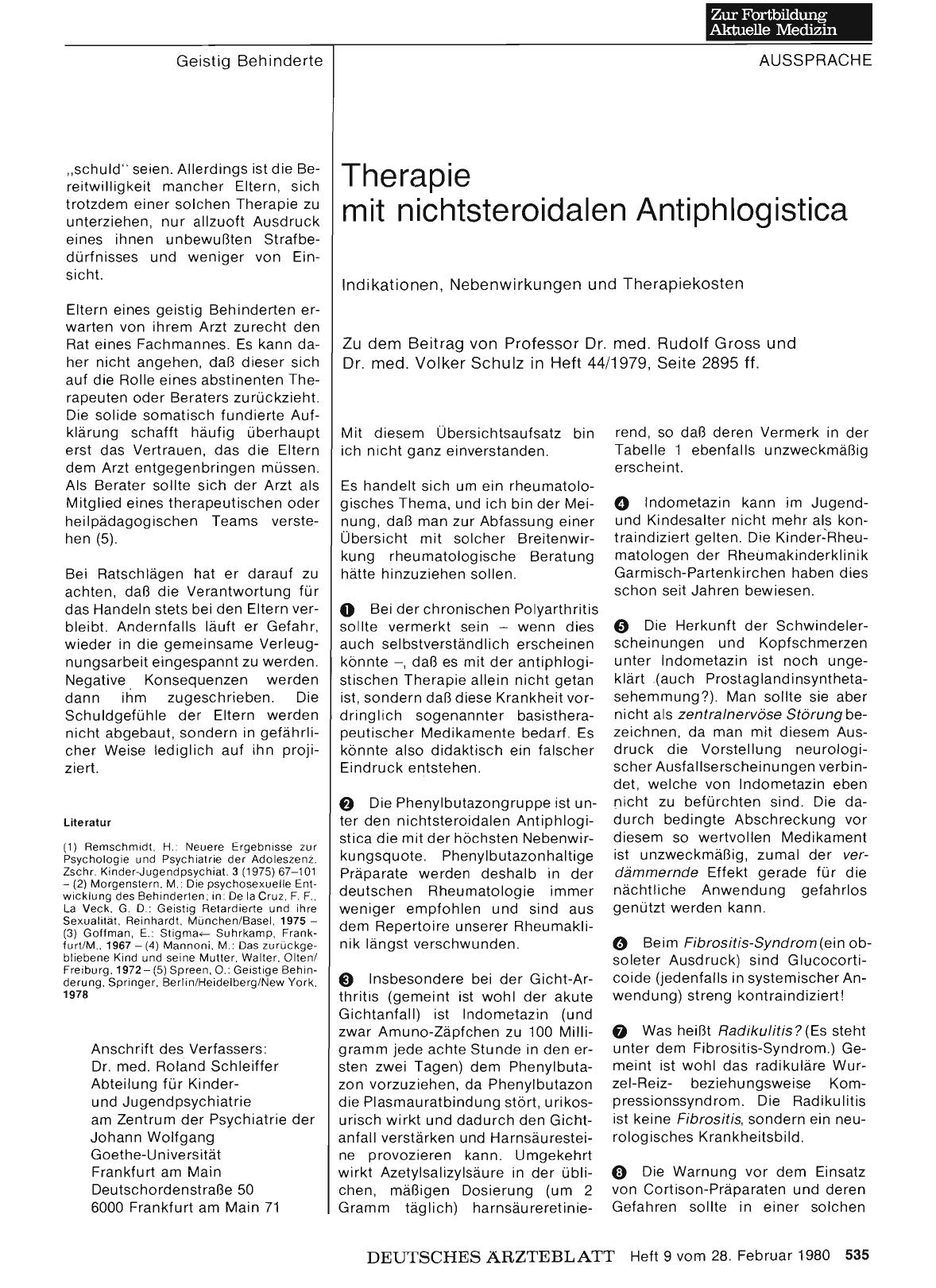 Vorschauseite 1: Therapie mit nichtsteroidalen Antiphlogistica