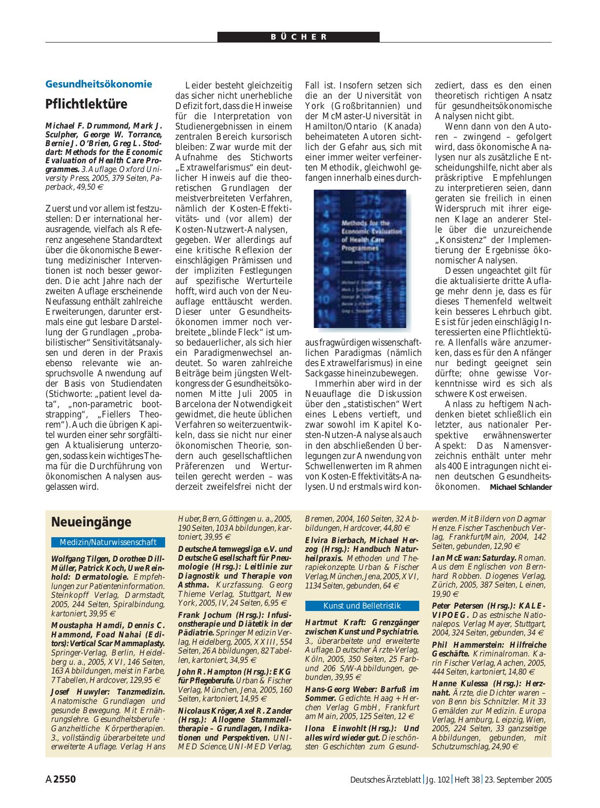 Vorschauseite 1: Methods for the Economic Evaluation of Health Care Programmes
