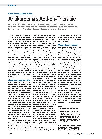 Vorschauseite 1: Schweres eosinophiles Asthma: Antikörper als Add-on-Therapie