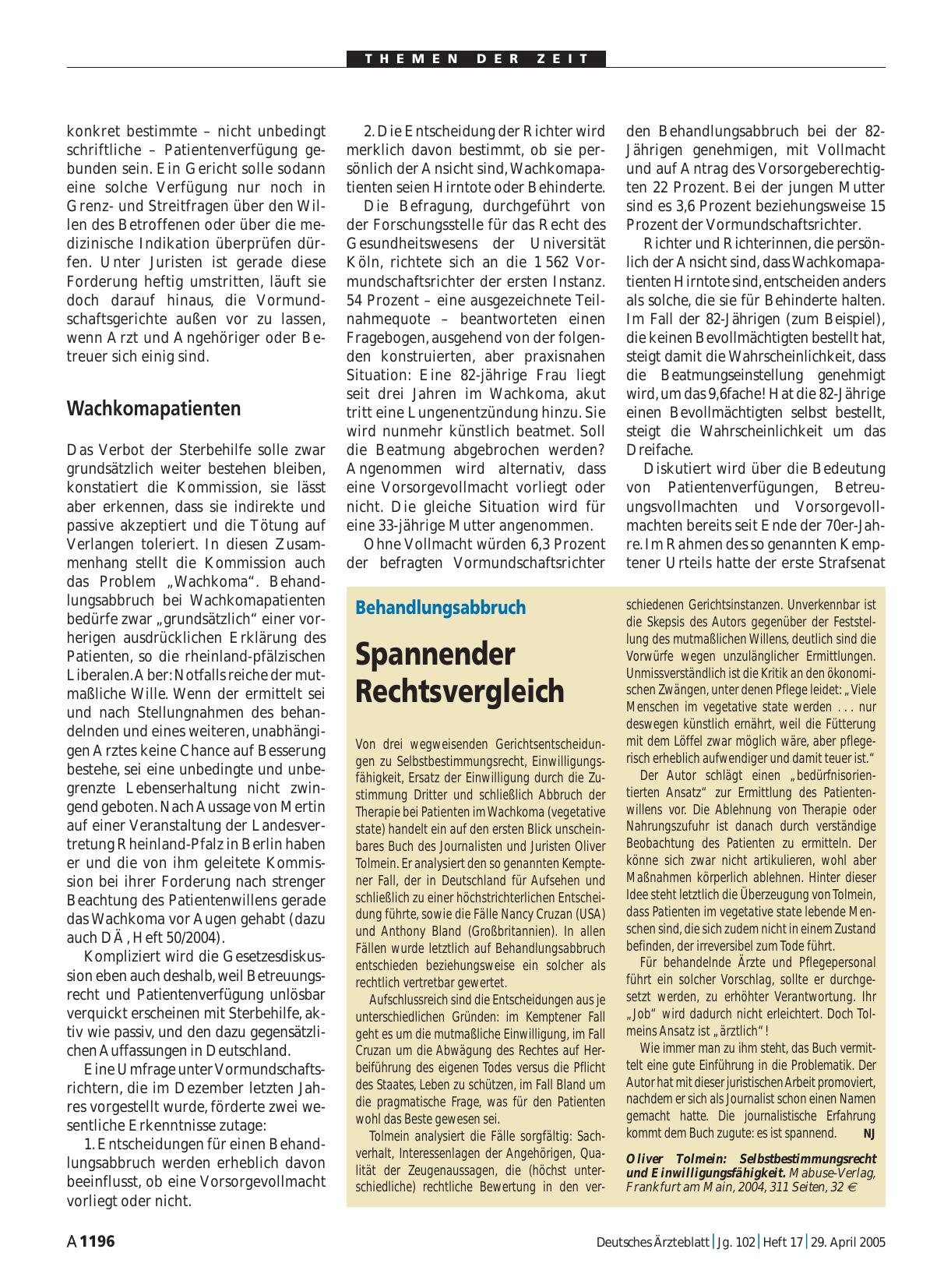 Vorschauseite 1: Behandlungsabbruch: Spannender Rechtsvergleich