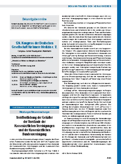 Vorschauseite 1: Veröffentlichung der Gehälter der Vorstände der Kassenärztlichen Vereinigungen und der Kassenärztlichen Bundesvereinigung