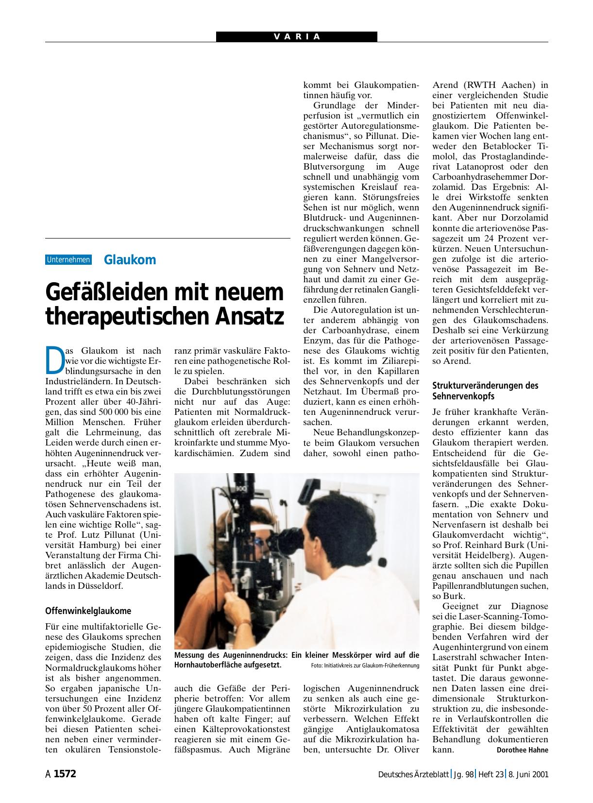 Vorschauseite 1: Glaukom: Gefäßleiden mit neuem therapeutischen Ansatz