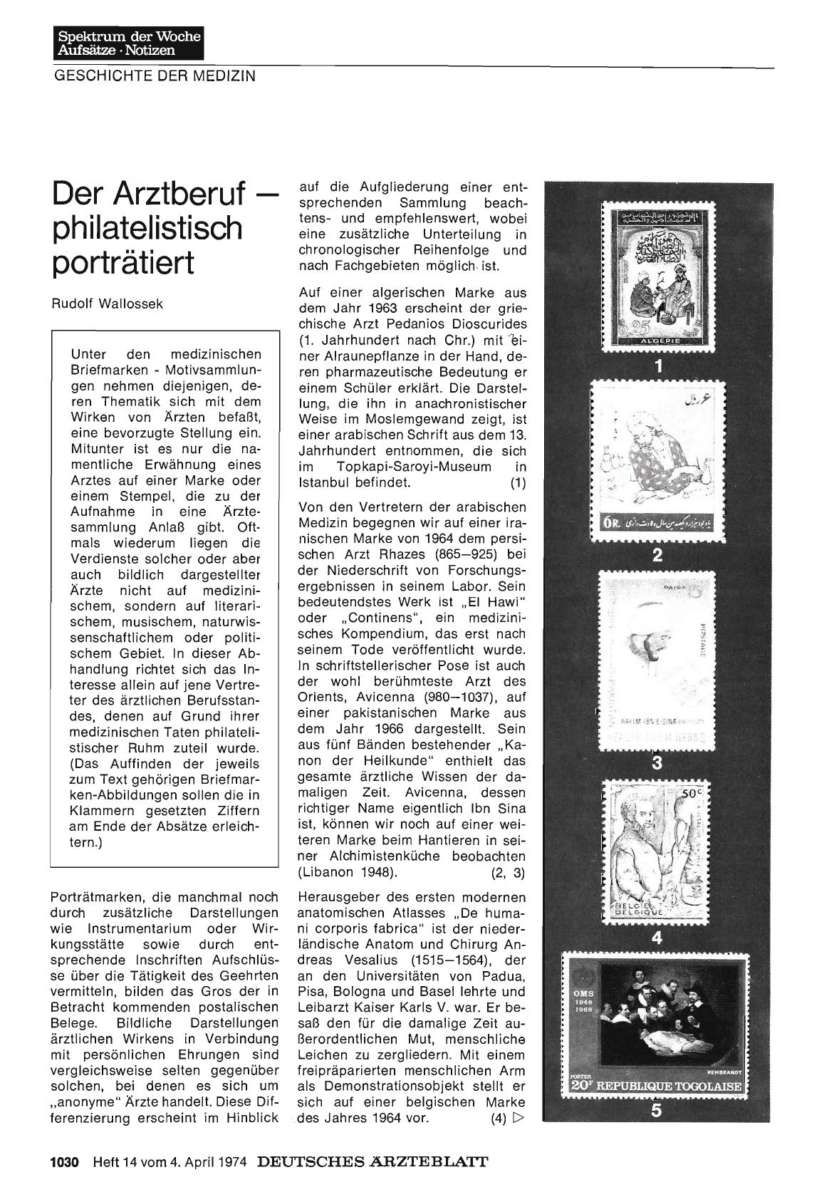 Vorschauseite 1: Der Arztberuf — philatelistisch porträtiert