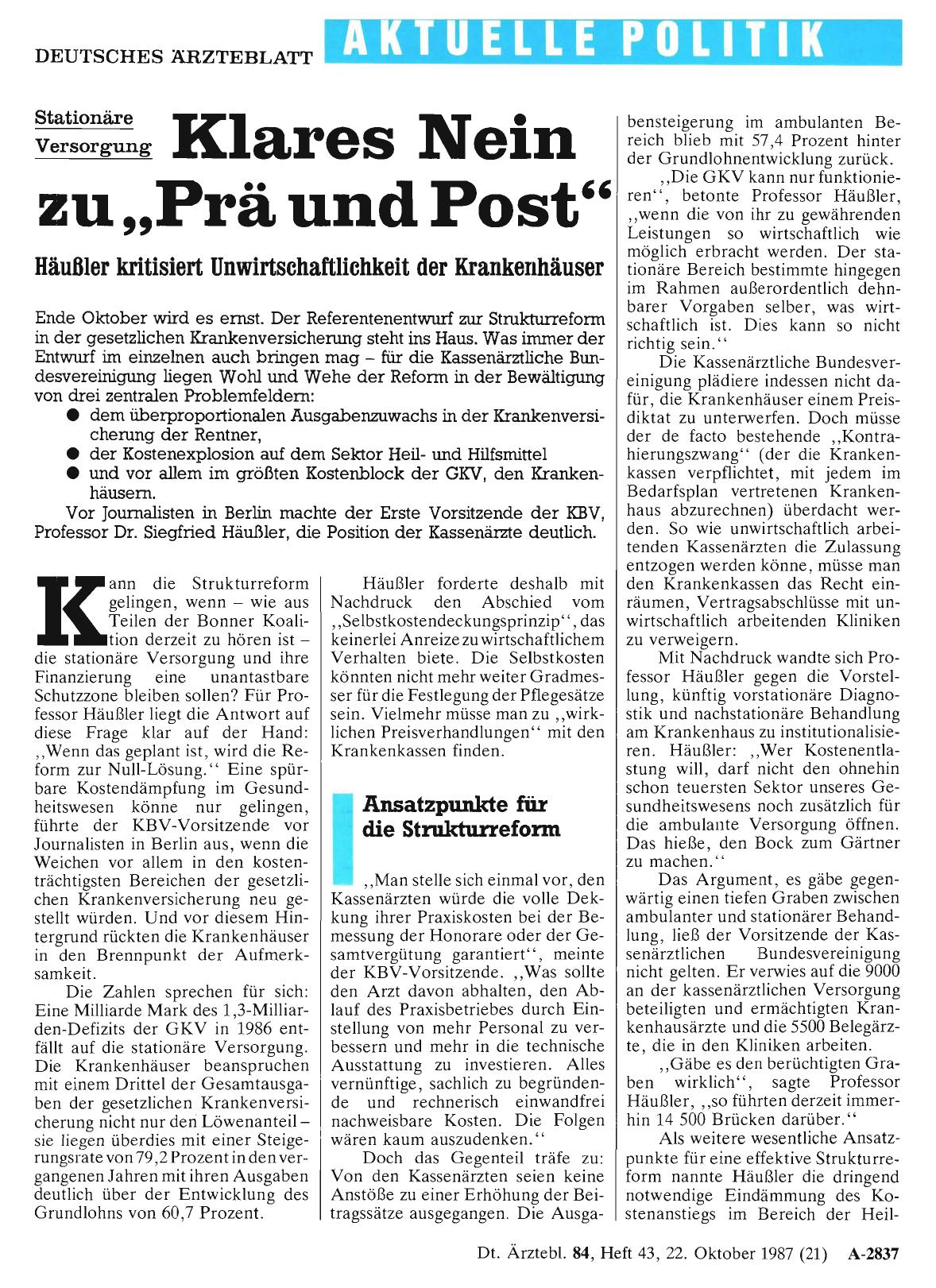 Vorschauseite 1: Stationäre Versorgung: Klares Nein zu „Prä und Post“