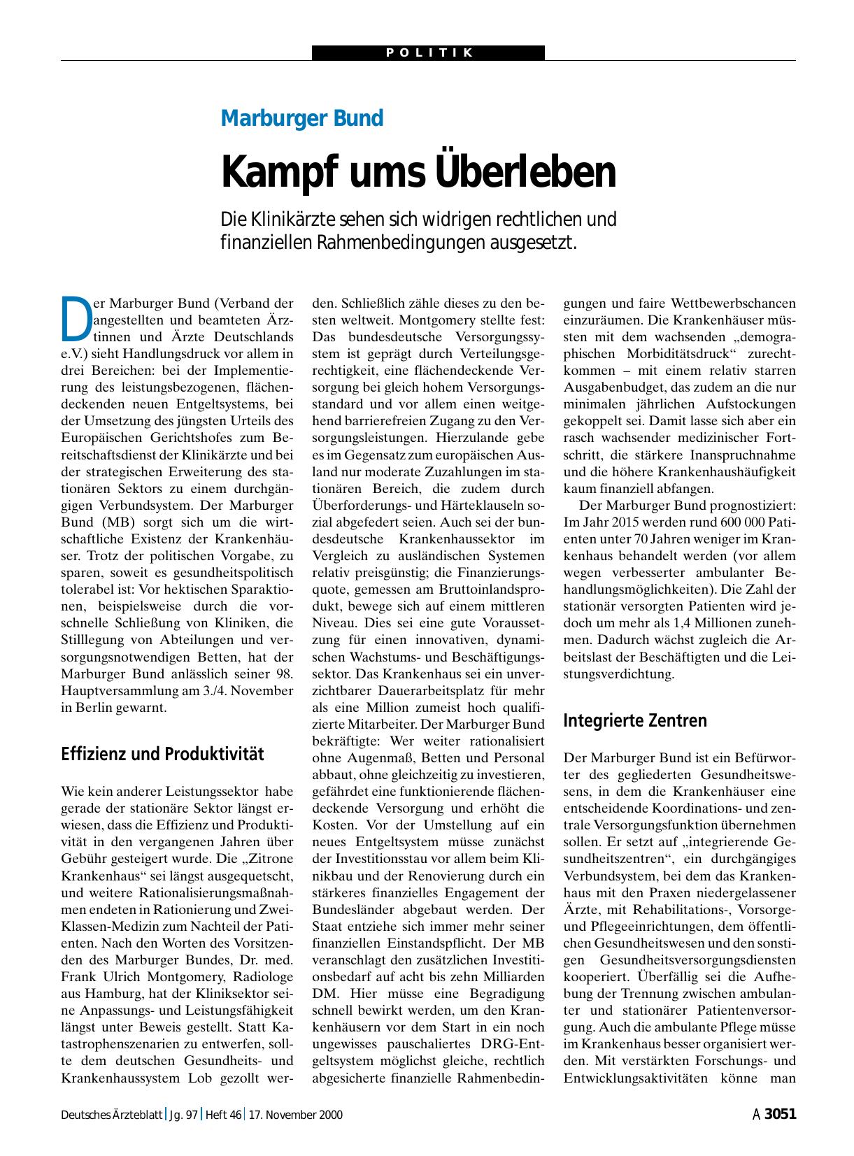 Vorschauseite 1: Marburger Bund: Kampf ums Überleben