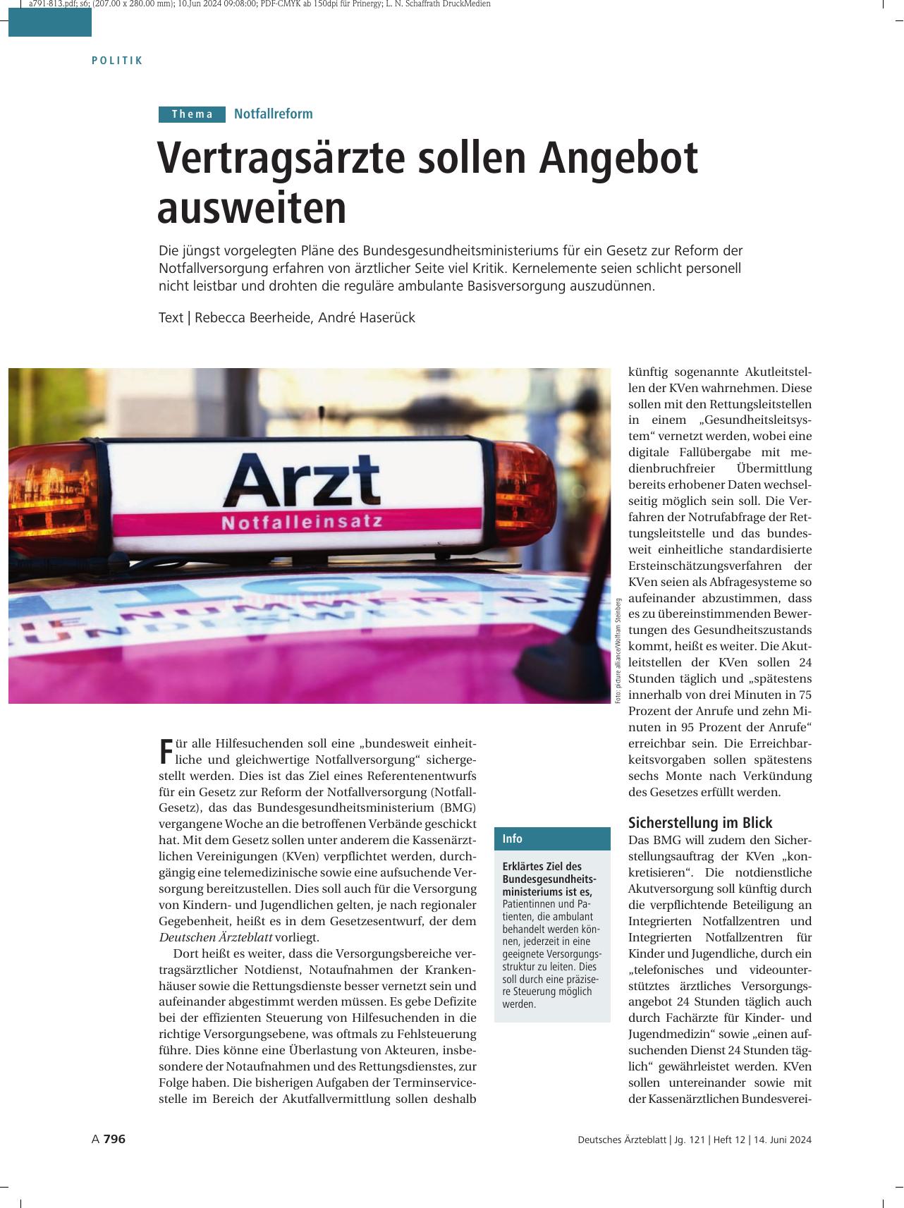 Vorschauseite 1: Notfallreform: Vertragsärzte sollen Angebot ausweiten