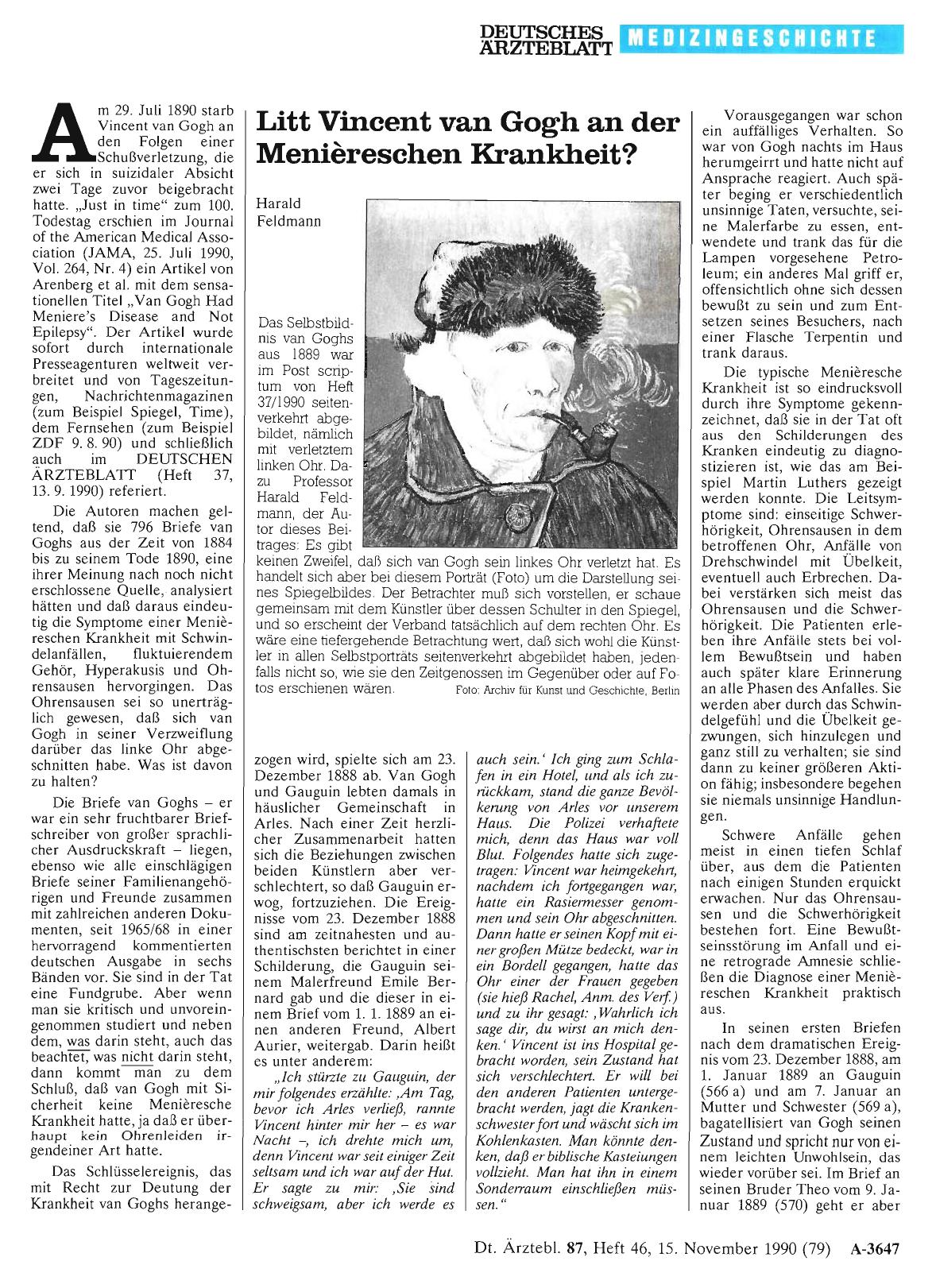 Vorschauseite 1: Litt Vincent van Gogh an der Meniüreschen Krankheit?