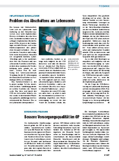 Vorschauseite 1: Benchmarking-Programm: Bessere Versorgungsqualität im OP