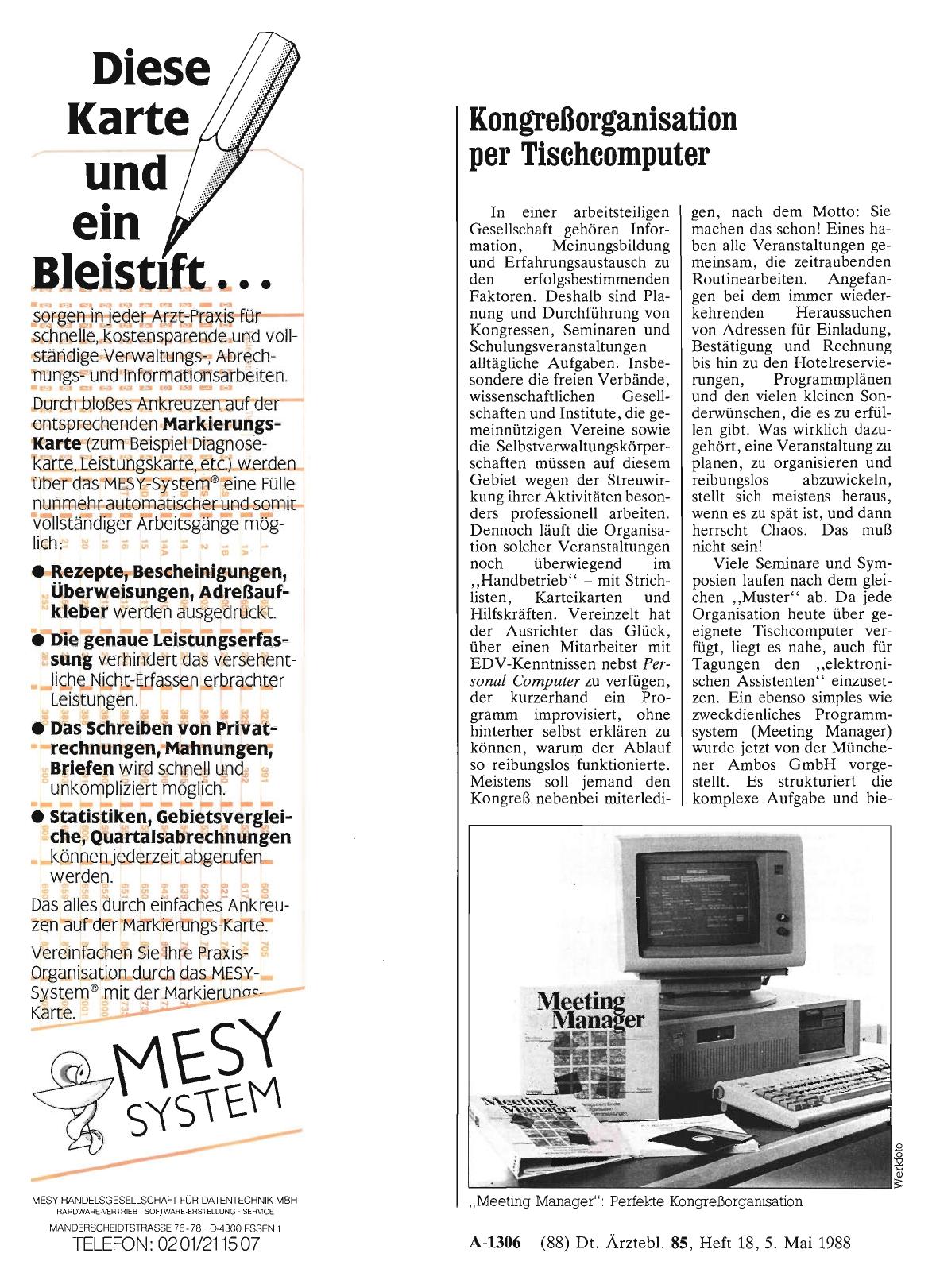 Vorschauseite 1: Kongreßorganisation per Tischcomputer